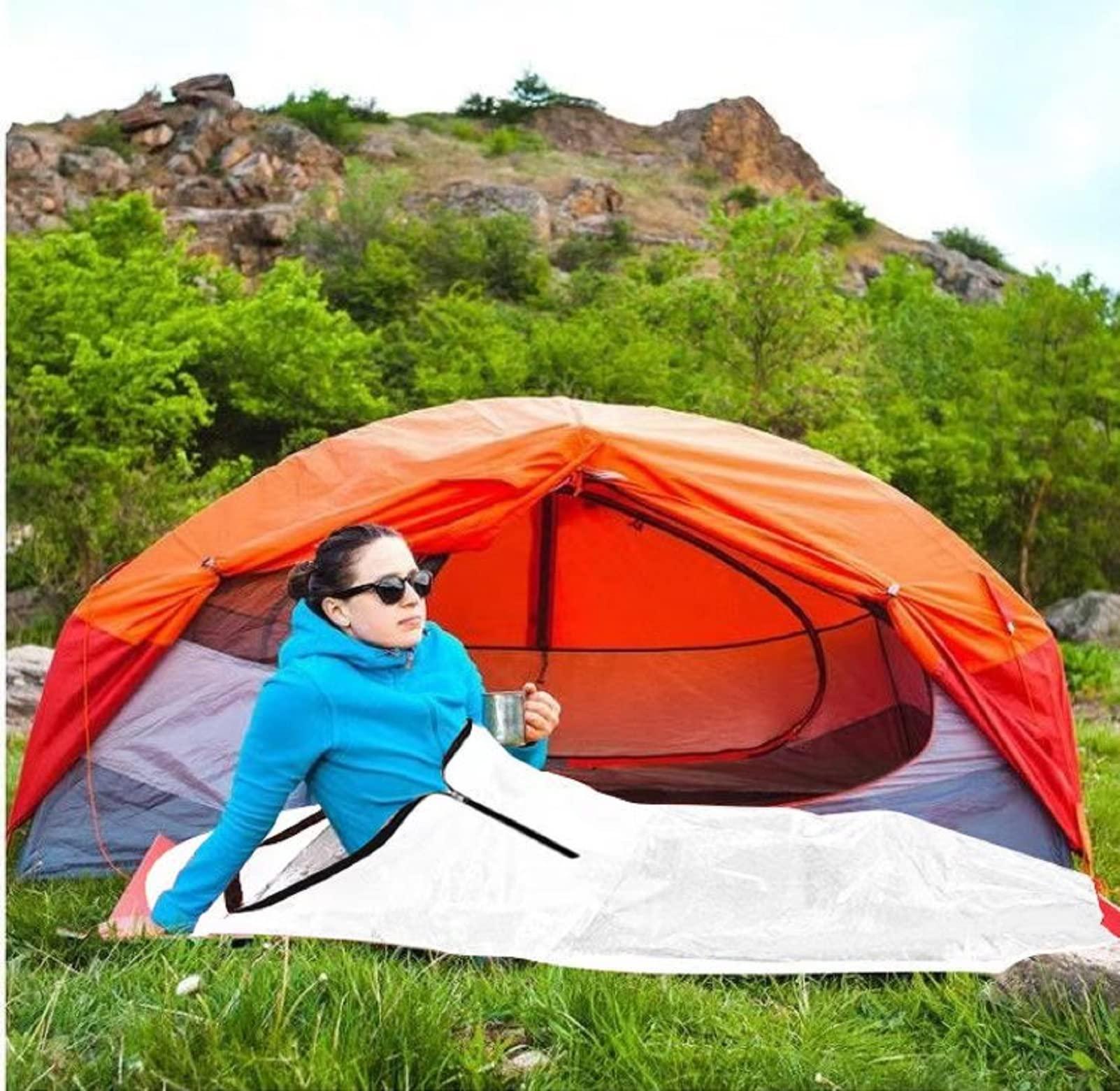 Sanmum Emergency Sleeping Bag Lightweight Waterproof Thermal Bivy Sack Cover Blanket Heat Retention Shelter Survival Kit for Hiking, Camping, Hunting, Fishing (White)