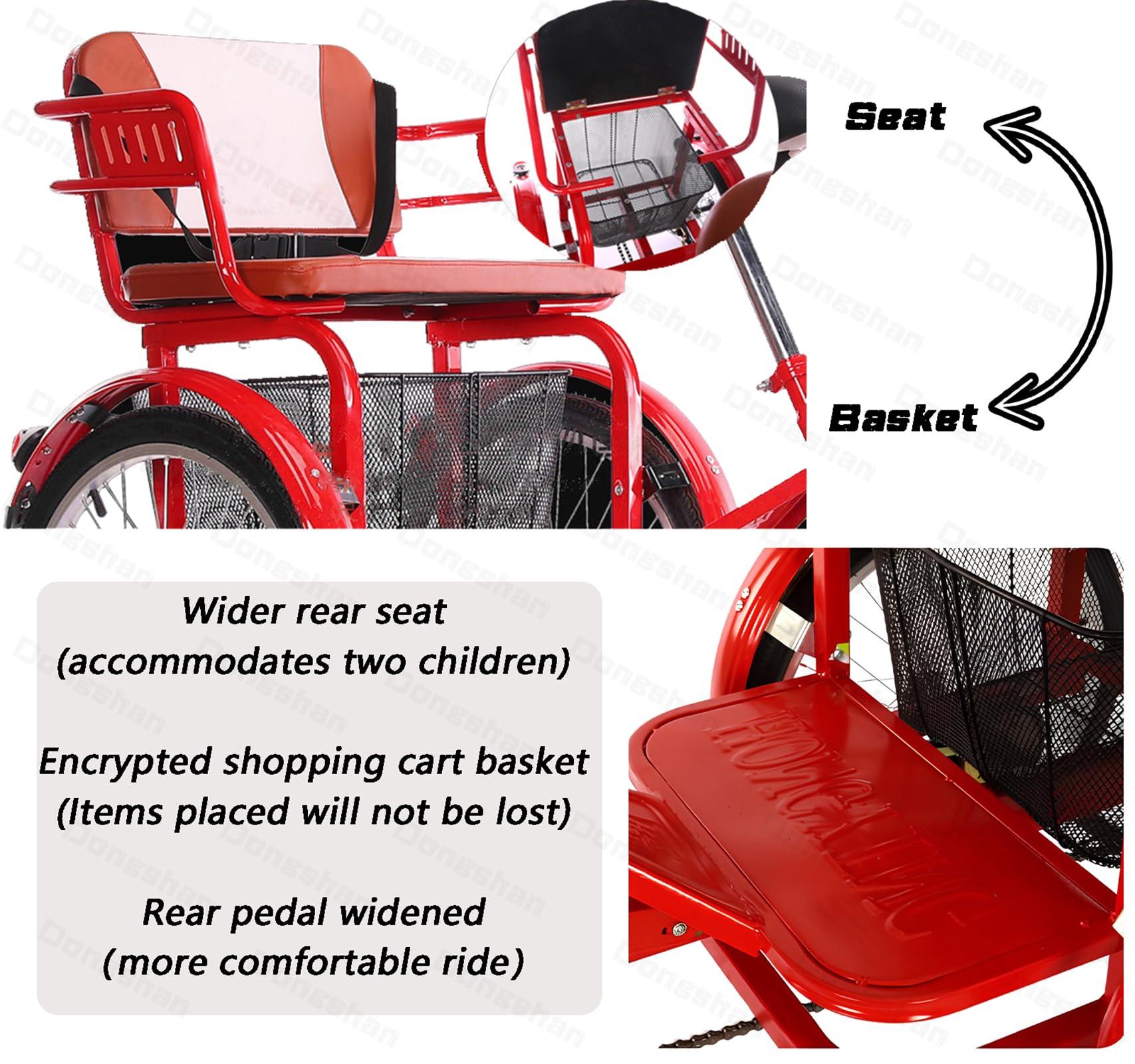 DONGSHAN Adult Tricycle Folding Bicycle Comfortable seat 3 Wheel Bicycle Rear Enlarged Vegetable Basket Double Chain 20inch Shock Absorber Front Fork for Parents and Children Maximum Load 440lbs (Red)