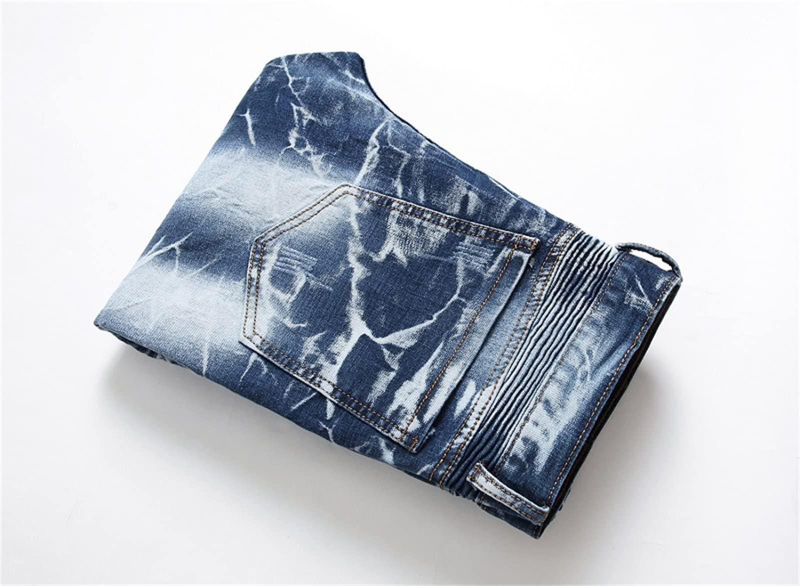 JEsilunmaMY JEsilunmaMY Men's Patchwork Jeans Pants Mid Rise Washed Distressed Denim Pants Casual Stretch Straight Leg Jeans with Pockets (Blue,29)