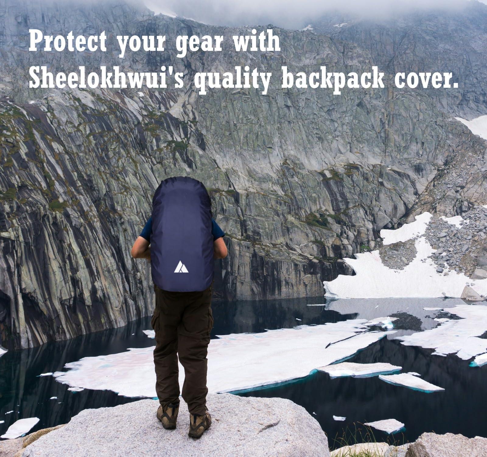 sheelokhwui sheelokhwui Waterproof Backpack Rain Cover, Heavy-Duty Nylon Pack Cover with Upgraded Double Adjustable Closure System and a Carry Pouch for Hiking, Cycling, Camping, Outdoor (Navy Blue, S, 15-25L)