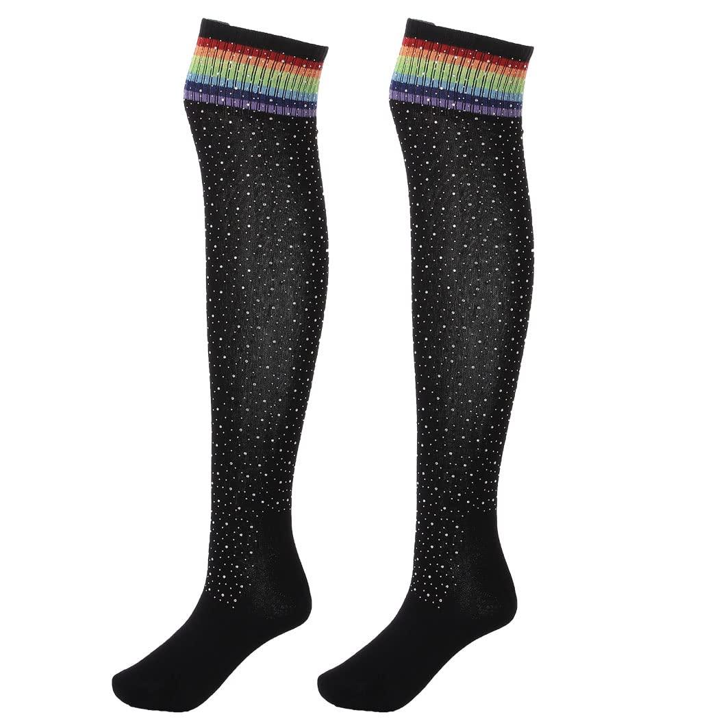Jerany Jerany BlingBling Rhinestone Over Knee Stockings Warm Cotton Thigh-High Socks Colorful Striped and Black Stockings Cheerleader Winter Long Socks for Women and Girls