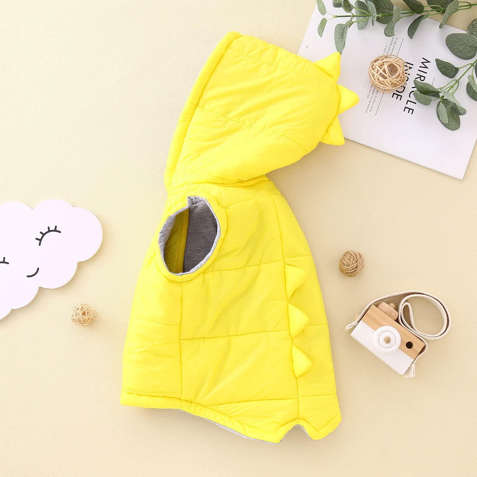 YDNGF Toddler Baby Girl Hoodies Vest Outwear 3D Dinosaur Sleeveless Waistcoat Warm Jacket 6M-6Y (Yellow, 18-24 Months)