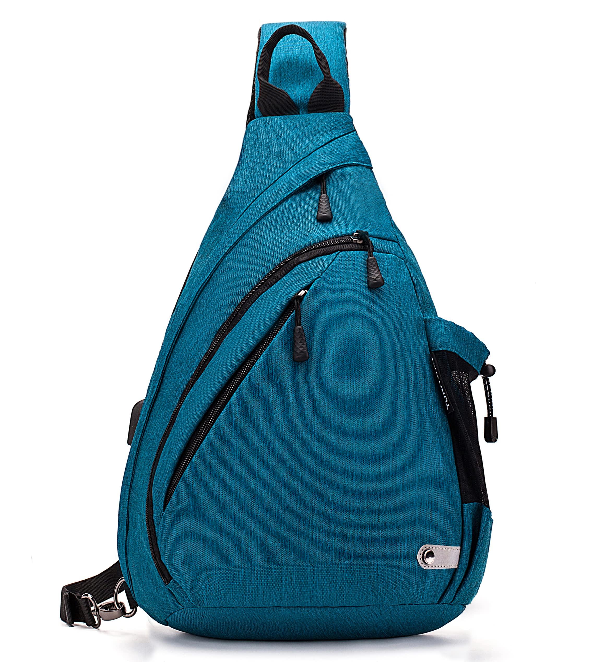 TurnWay TurnWay Water-Proof Sling bag/Crossbody Backpack/Shoulder Bag with USB Charging Port for Travel, Hiking, Cycling, Camping (BLUE)