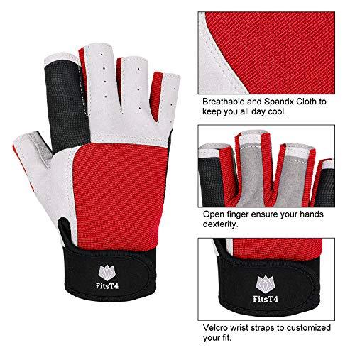 FitsT4 Sports FitsT4 Sailing Gloves 3/4 Finger and Grip Great for Sailing, Yachting, Paddling, Kayaking, Fishing, Dinghying Water Sports for Men and Women Red M