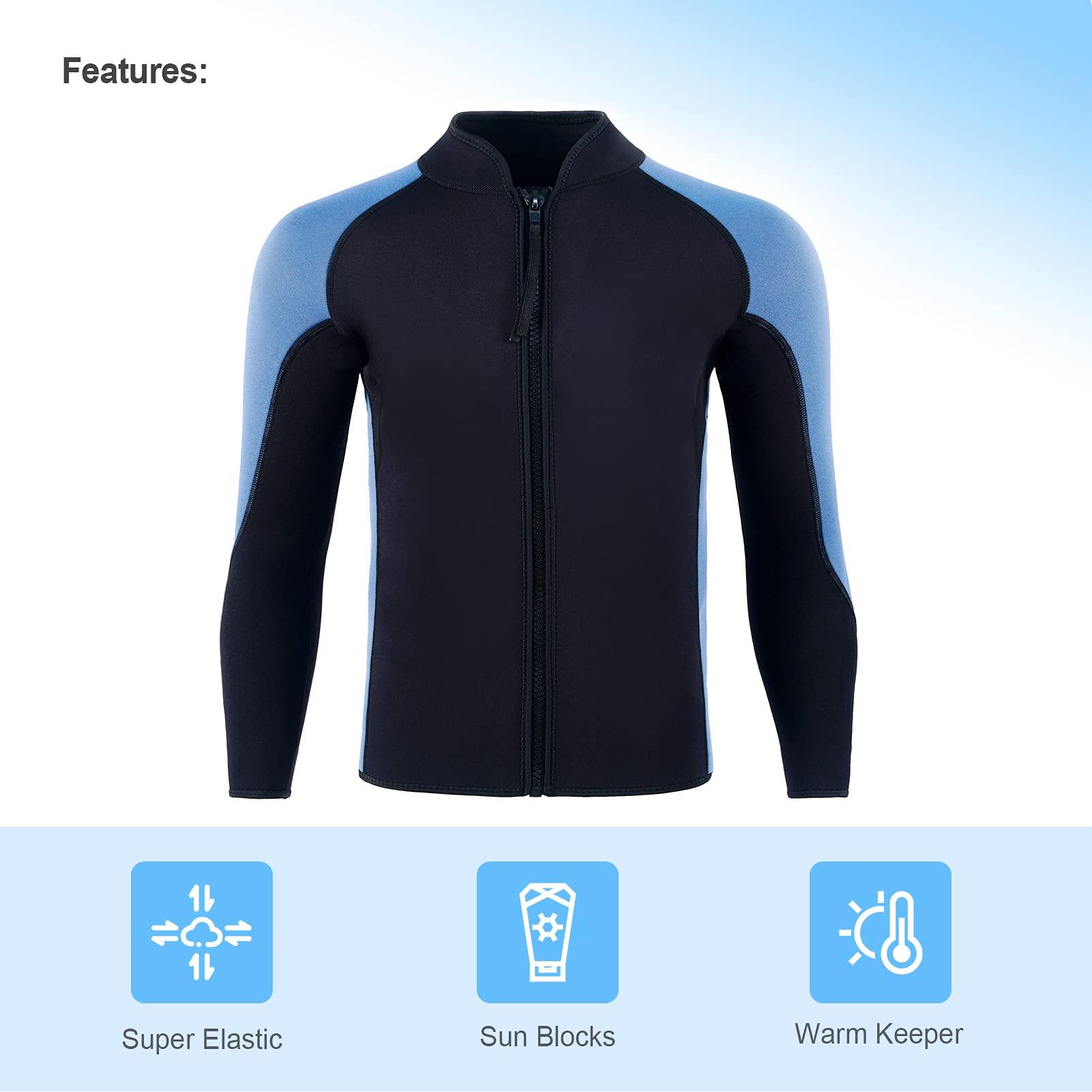 INTBOSS INTBOSS Wetsuit Top Men,2mm Mens Wetsuit Top Long Sleeve Wetsuit Jacket Men Front Zip Warm Neoprene Wets Suit Jackets for Men Stretch Mens Wetsuit Jacket