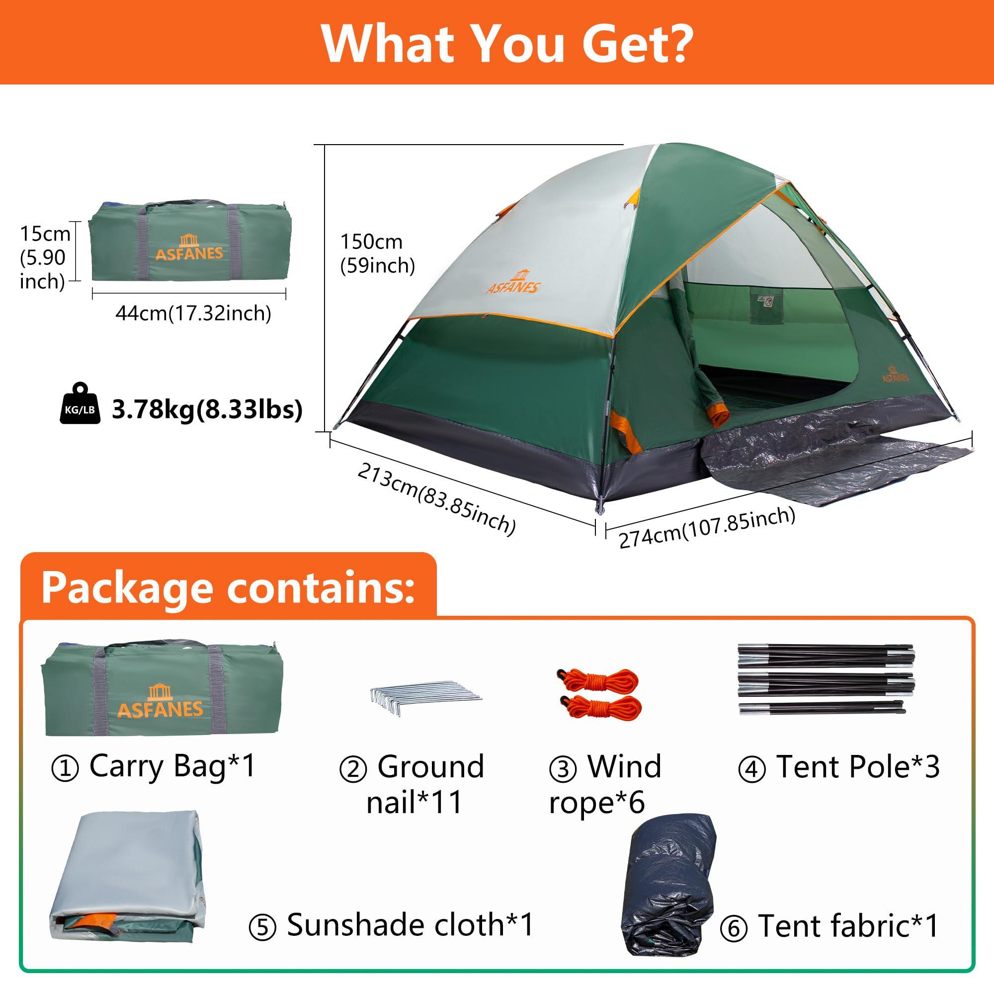 ASFANES ASFANES 4 Person Waterproof Tents for Camping Easy Setup Outdoor Portable Backyard Camping Tents Suitable for Car, Backpacking, Hiking, Picnic or Fishing, Army Green