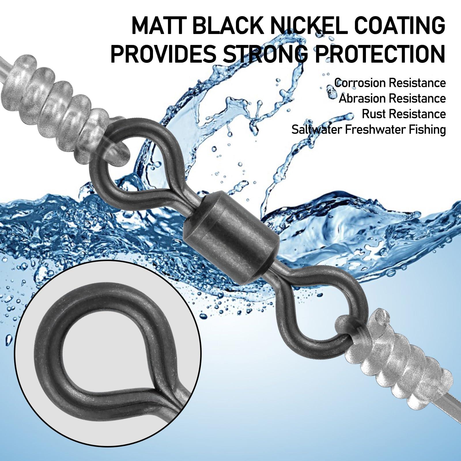 Alwonder Alwonder 50-Pack Fishing Swivels Barrel Swivels Fishing Tackle Rolling Swivel Freshwater Saltwater Swivel Small Matt Black Stainless Steel Terminal Tackle Lures Leaders Line Connectors Size 12