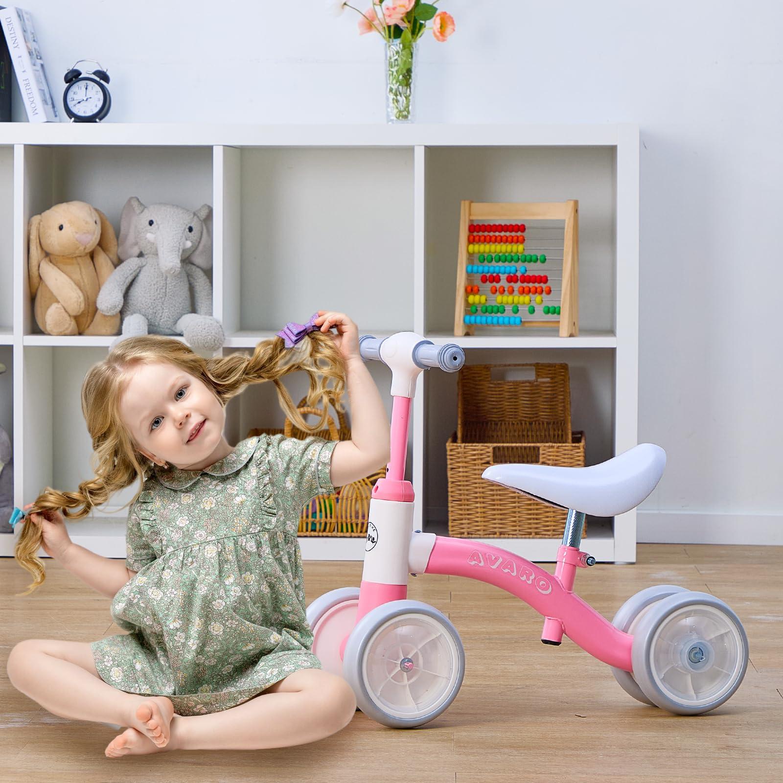AVARO Avaro Pink Baby Balance Bike for 1 Year Old Boys Girls 1st Birthday Girl Boy Gift Adjustable Seat and Handle Balance Bike with Glowing Wheels Colorful Lighting Baby Balance Bike for 1-3 Year