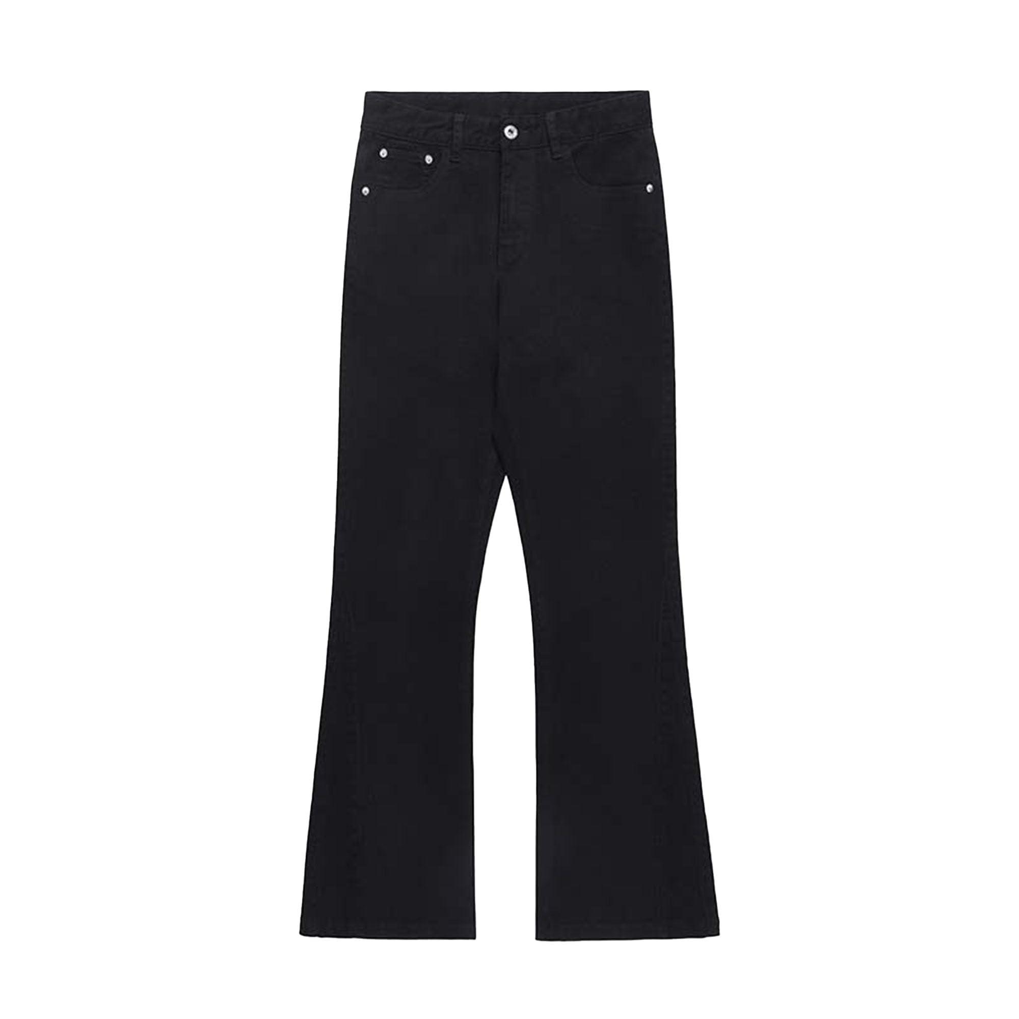 JEsilunmaMY JEsilunmaMY Men's Streetwear Retro Flared Jeans Wash Distressed Straight Jean Trousers Fashion Loose Casual Bell Bottom Jeans (Black,Medium)