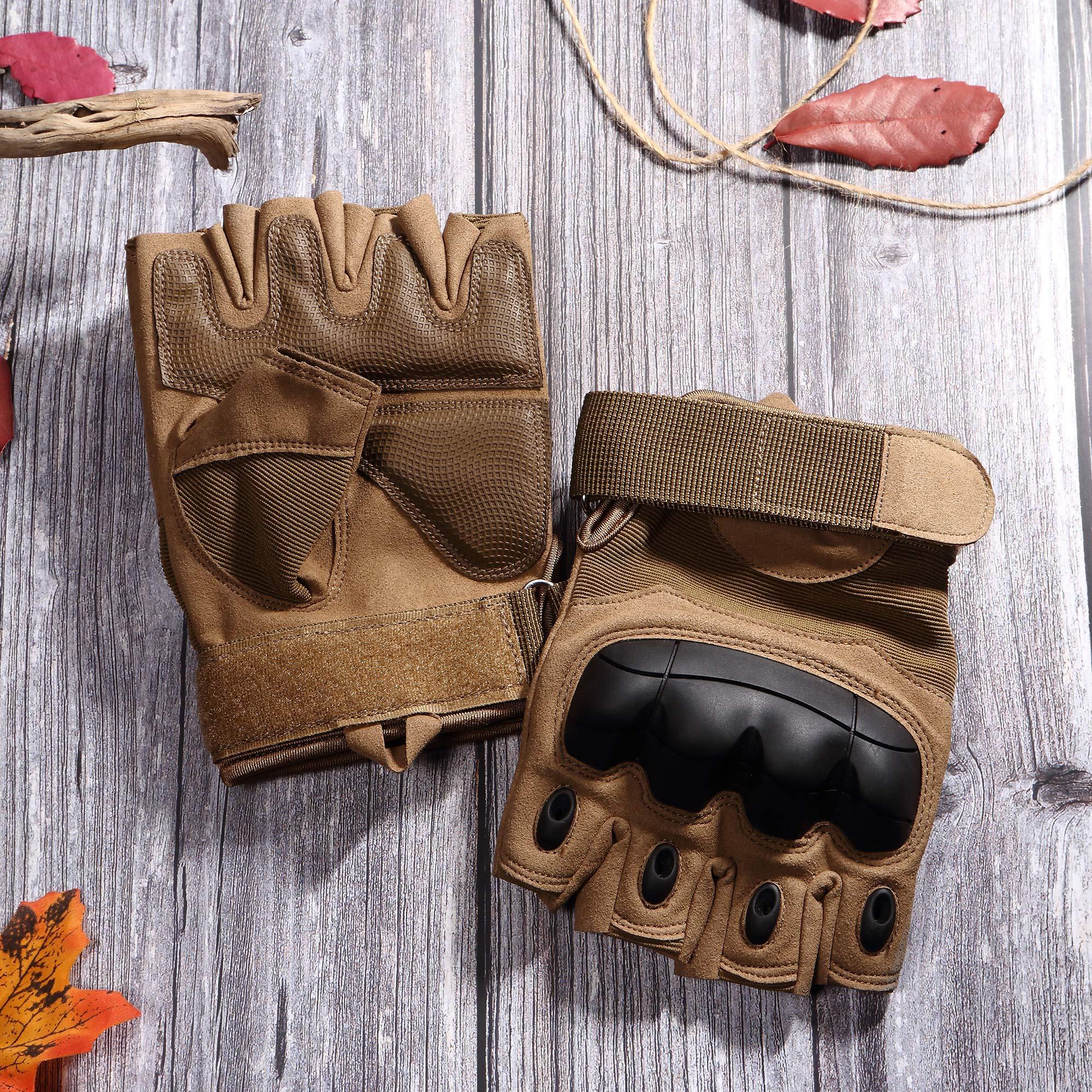 WTACTFUL WTACTFUL Tactical Gloves Fingerless Half Finger Gloves for Driving Paintball Airsoft Riding Motorcycle Motorbike Hunting Cycling Work Men Women Size Medium Brown