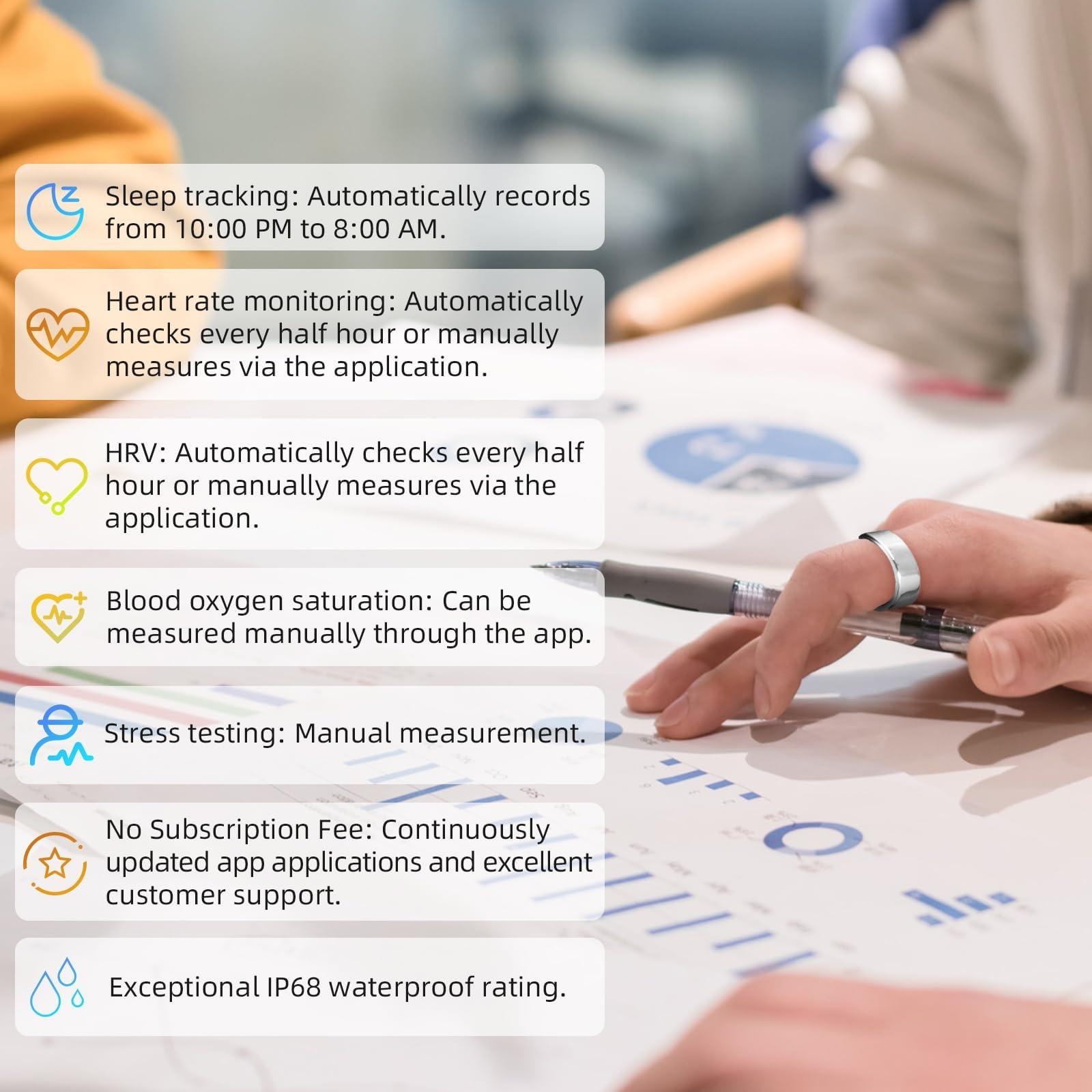 AMOVAN AMOVAN Smart Ring Health Tracker, Fitness Sleep Heart Rate Blood Oxygen Tracker Smart Ring, Water Resistant Bluetooth Fitness Tracker Rings