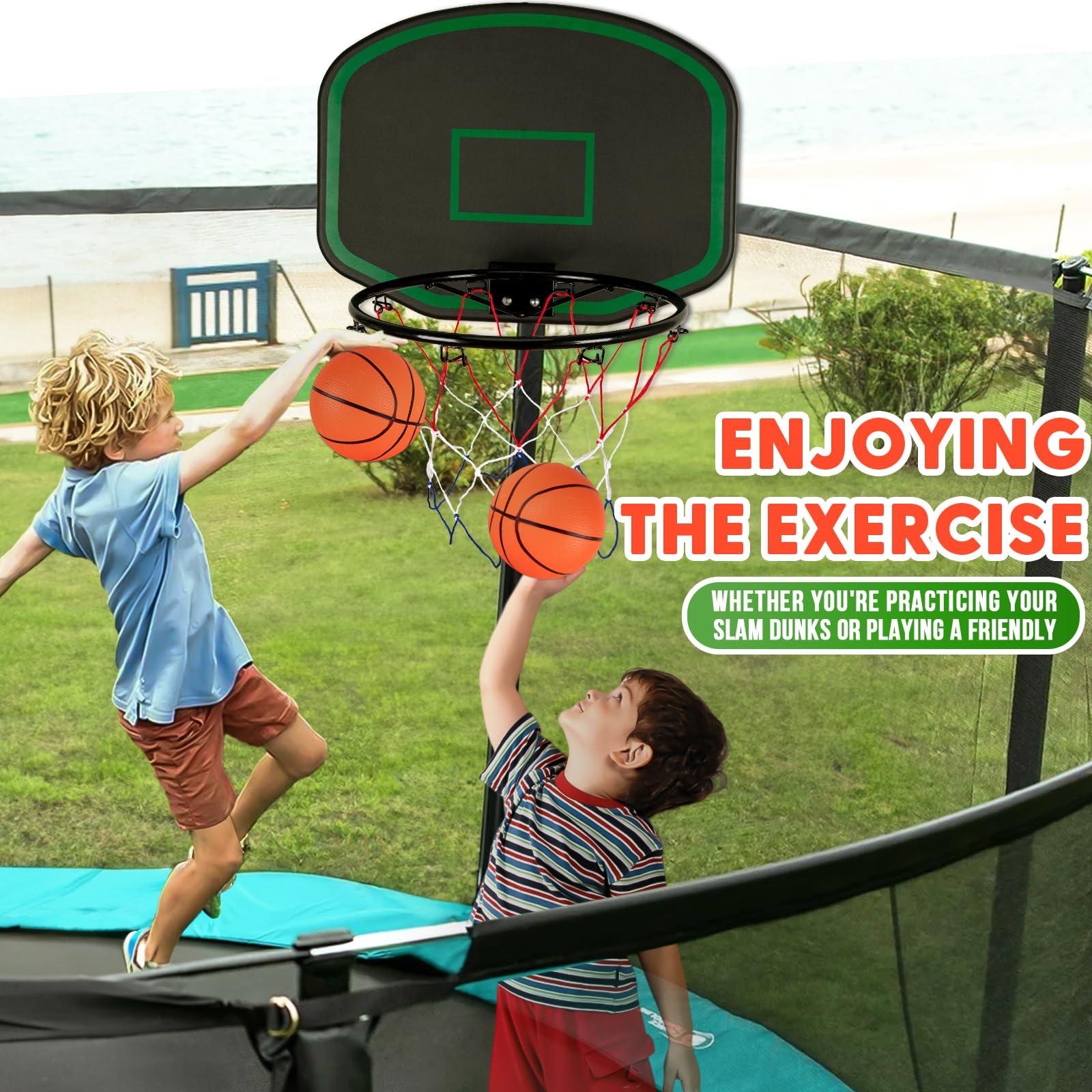 LuckySlycyc LuckySlycyc Trampoline Basketball Hoop,Basketball Hoop for Trampoline Outdoor 8-15FT Trampoline,with Pump and 2 Mini Basketball, Easy to Install(Fit for Straight Pole Only-0.71 inch), Green