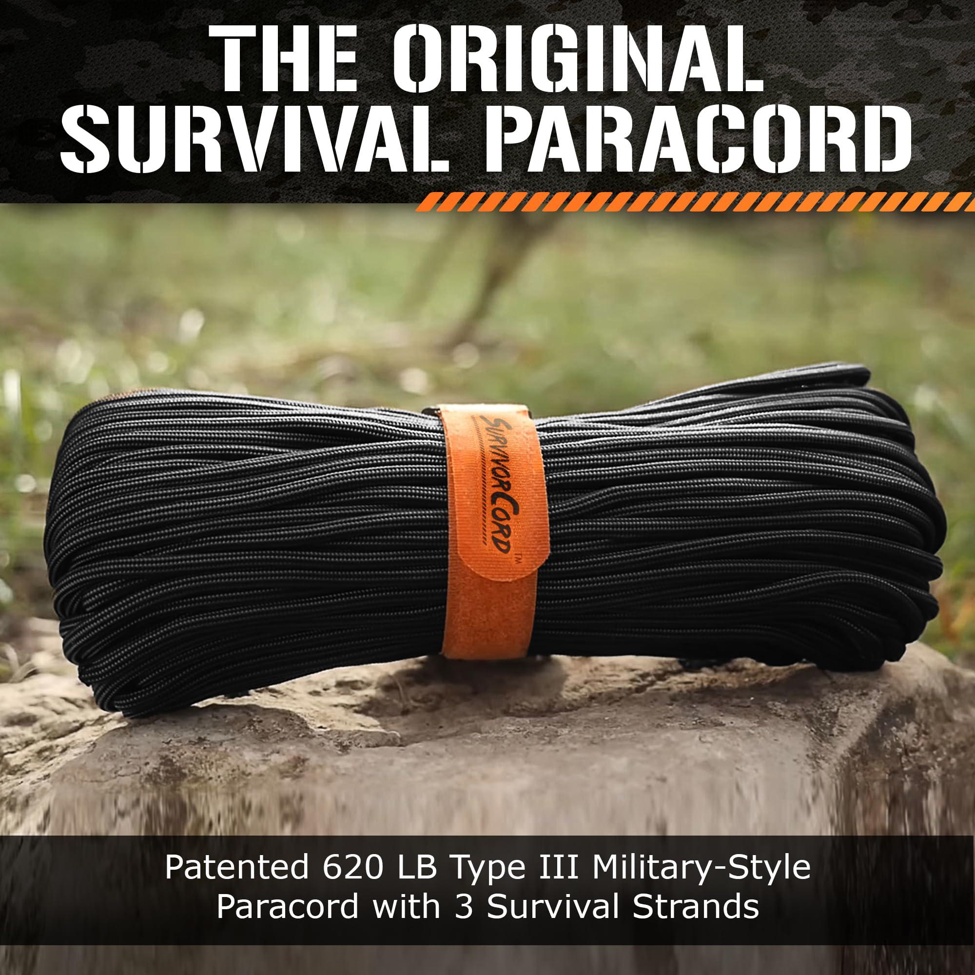 Titan Paracord TITAN Survival Patented Paracord 550 - 25ft, 100ft, 500ft & Color Options - 620LB Strength Survival Paracord Military Spec with 3 Strands - Heavy Duty Hank Cord for Camping & Outdoors with Firestarter