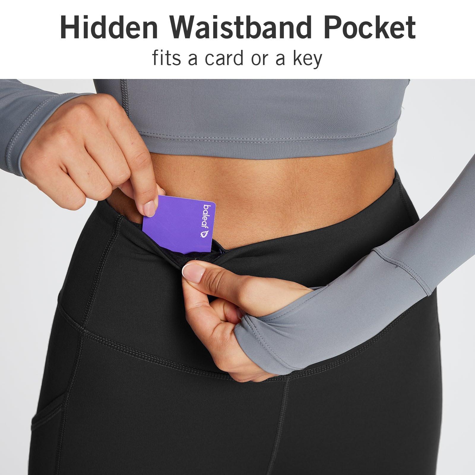 BALEAF BALEAF Women's Fleece Lined Leggings with Pockets 25" Petite Thermal Winter Warm High Waisted Thick 7/8 Yoga Pants Black S