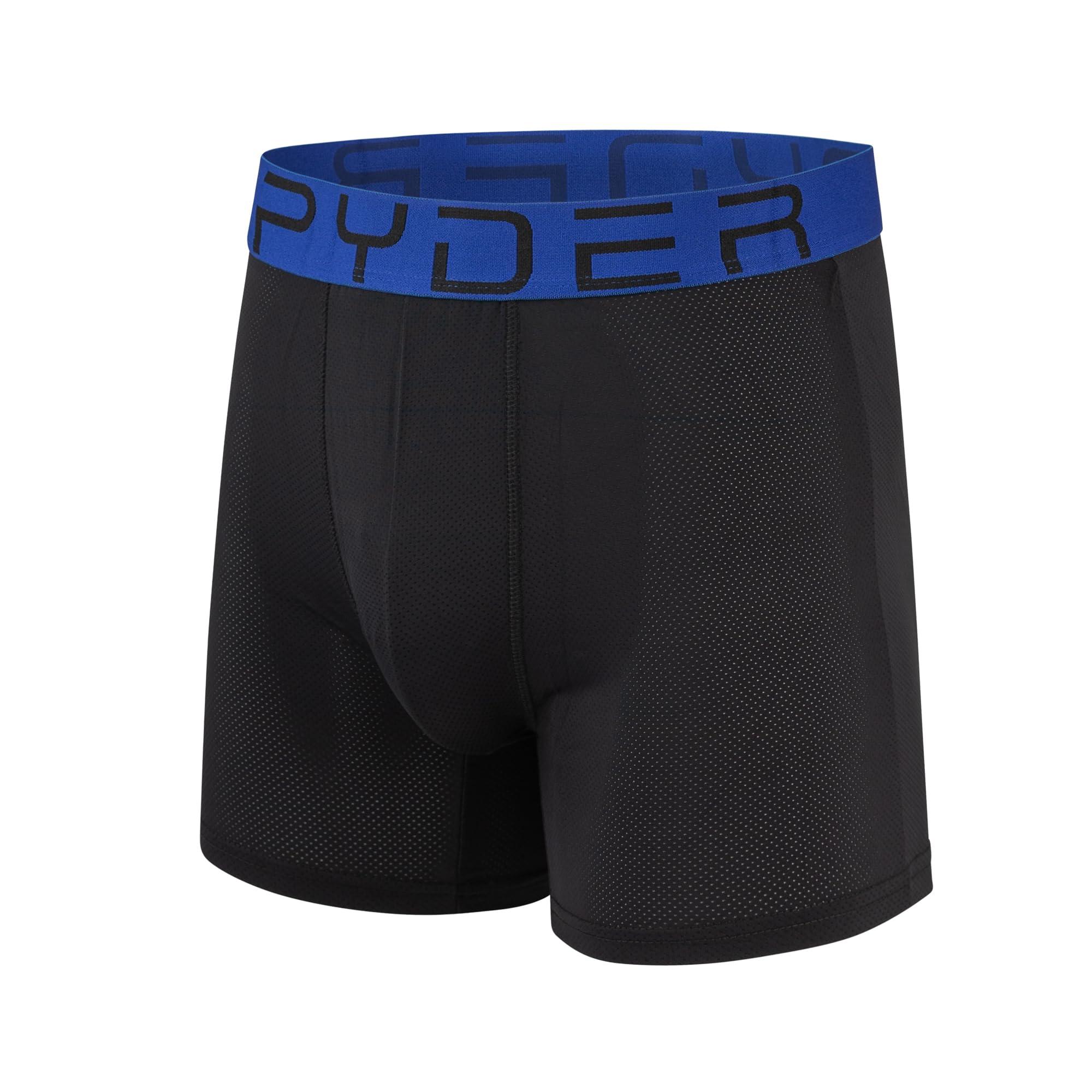 Spyder Spyder Mens Boxer Briefs Performance Nylon Mesh Sports Underwear (Small, Black/Heather/Red/Black)