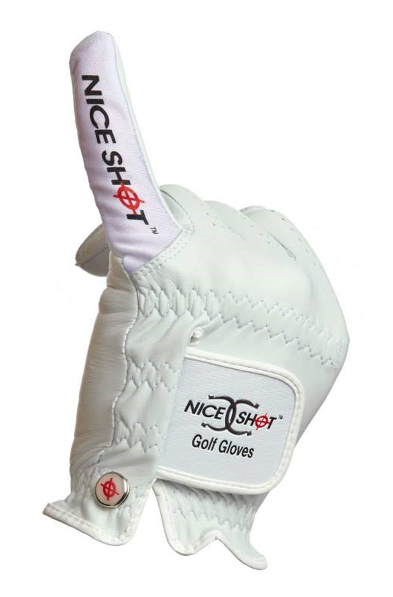 Nice Shot Nice Shot Premium White Cabretta Leather Golf Glove Bundle - The Bird and You are Nothing Pinkie Men\'s Right Hand Large