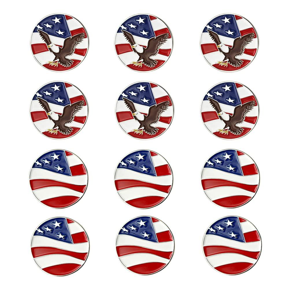 GOLTERS GOLTERS Golf Ball Markers Assorted Patterns Value Pack of 12 Golf Gifts, Golf Cap Clips and Divot Repair Tools Parter Accessories Sets for Men Women Golfer (American Flag 1)