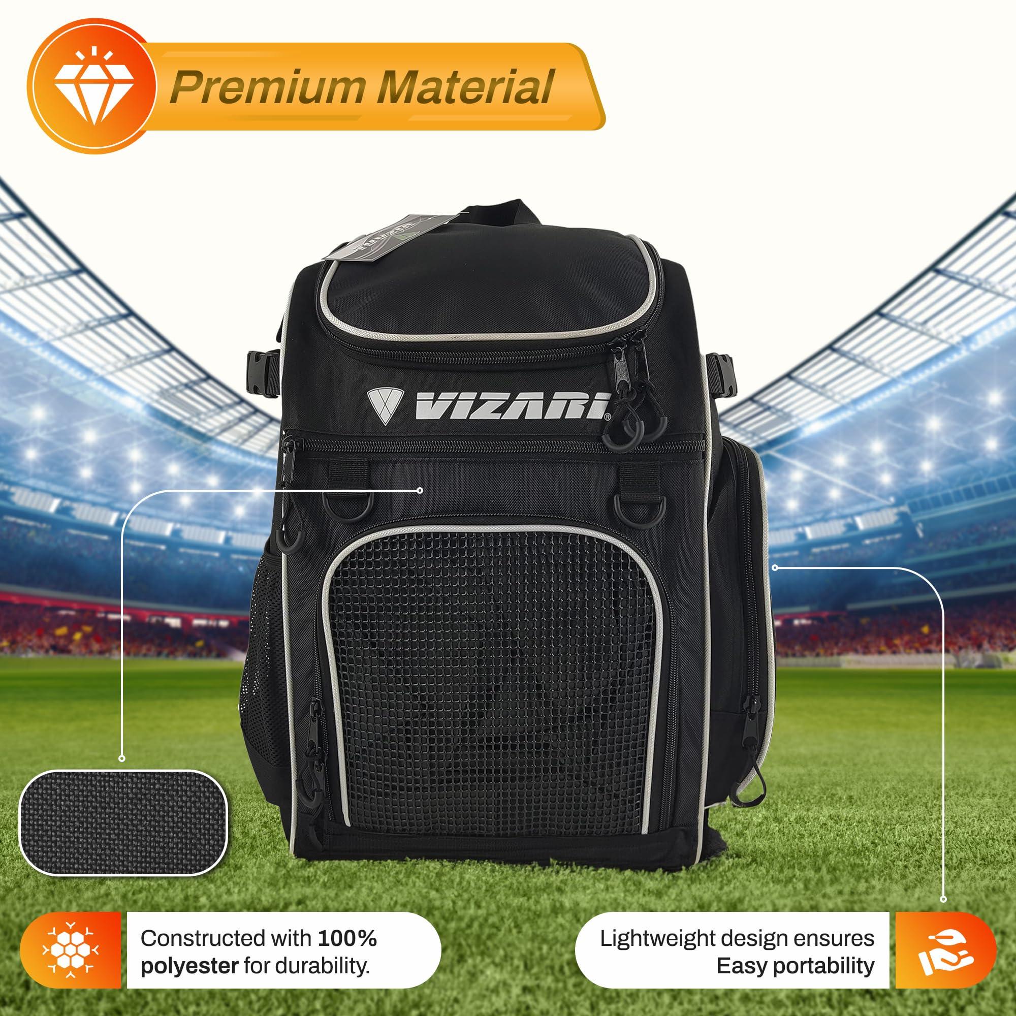 Vizari Vizari Soccer Backpack Soccer Bag | Water resistant Durable Equipment Bag for Football, Basketball, Volleyball | Cleats and Ball Compartment - Black, Blue, Red
