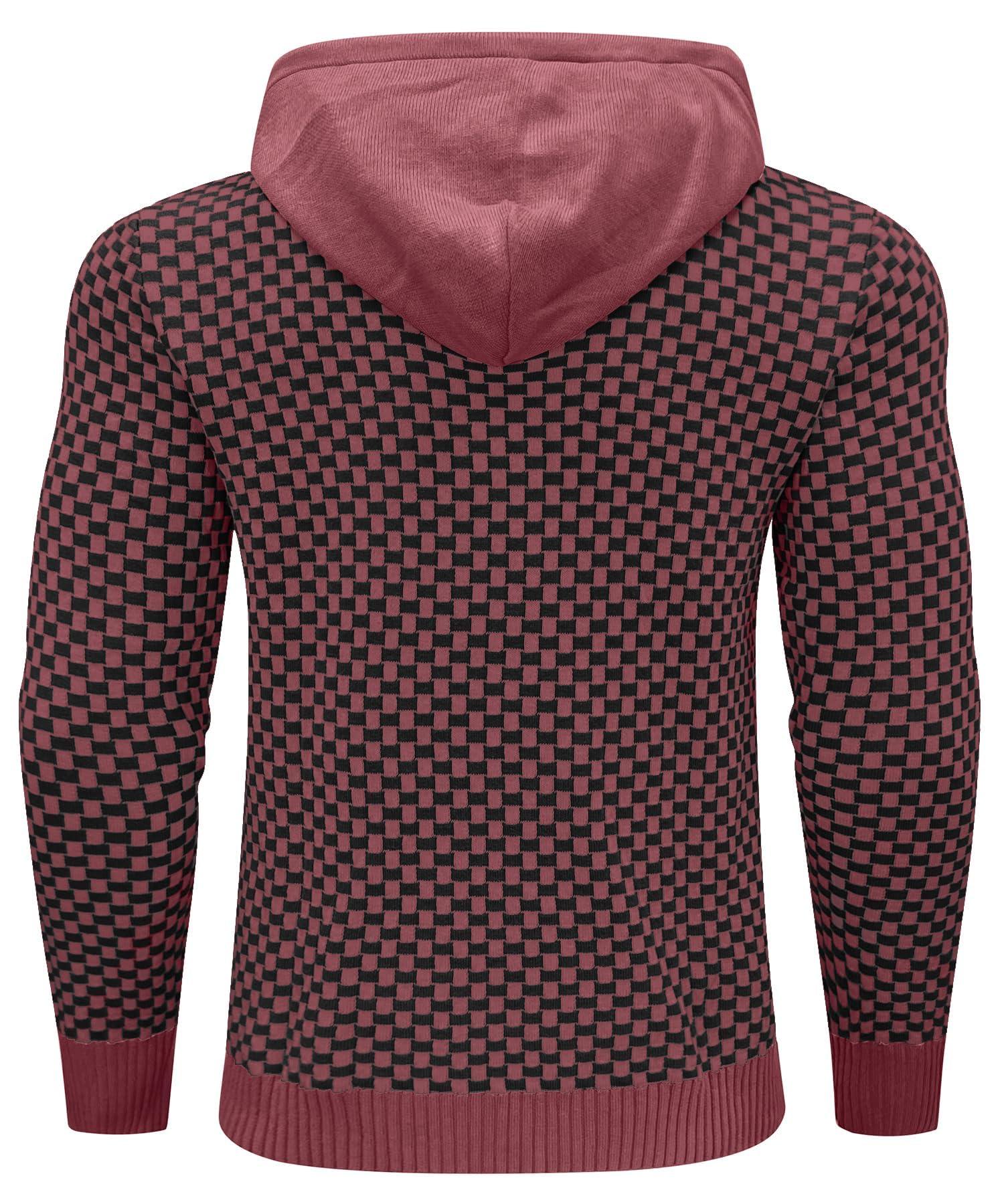 Zaitun Zaitun Mens Hooded Sweatshirt Long Sleeve Solid Knitted Hoodie Pullover Sweater