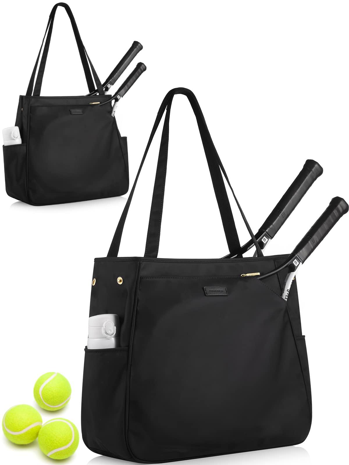 CHICECO CHICECO Tennis Tote Bag for Women, Large Tennis Racket Bag, tennis bag 2 rackets,Pickleball Bag,Padel Bag,Black (Black)