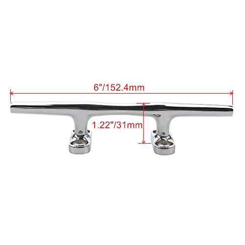 MIZUGIWA MIZUGIWA 6 inch Boat Cleat 316 Stainless Steel Dock Cleat Open Base Cleats Boat Dock Cleats Rope Cleat with Fasteners for Boat Docks,Decks,Kayaks,Marine, Nautical Decor,Pack of 2