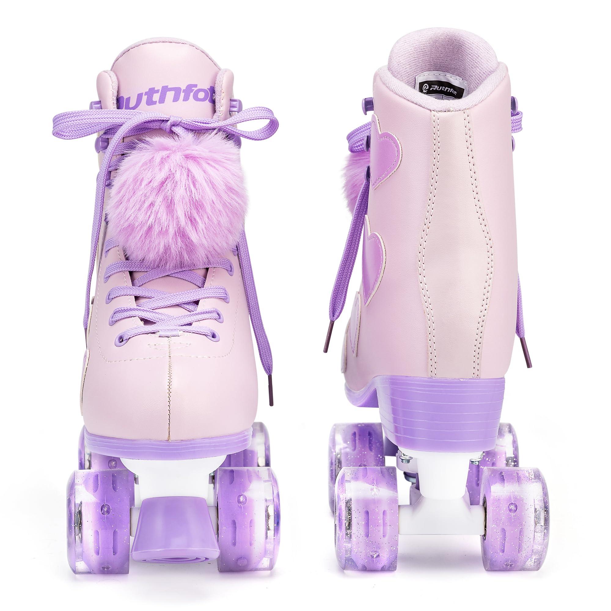 Ruthfot Ruthfot Women's and Girl's Classic Roller Skates with Light up Wheels and Love Heart Pattern, High-top PU Leather Rollerskates