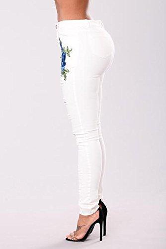 JJ-GOGO White Embroidered Jeans - Women High Waisted Ripped Skinny Jeans Denim Distressed Jeans
