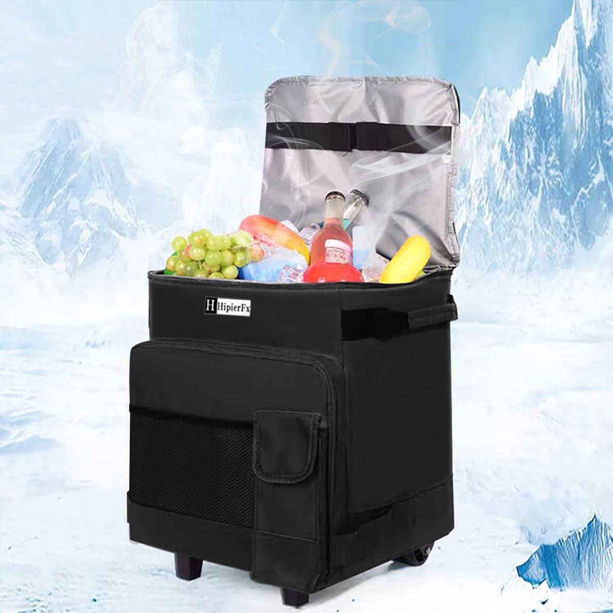 HipierFx Portable Cooler with Wheels and Handle Collapsible Rolling Cooler Leakproof Insulated Soft Kayak Cooler Bag for Camping Patio Travel Outdoor Ball Fields