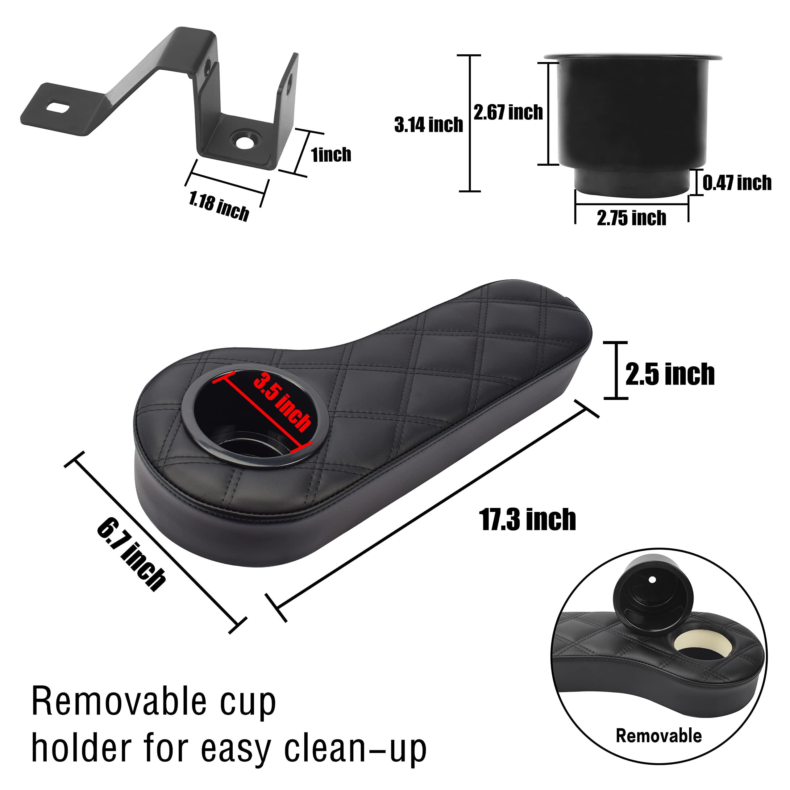 NOKINS NOKINS Golf Cart Diamond Armrest with Cup Holder No Drilling Required for Club Car EzGo Yamaha Rear Seat Kit Fits 1-inch Square Tube Black (Black Stitching)