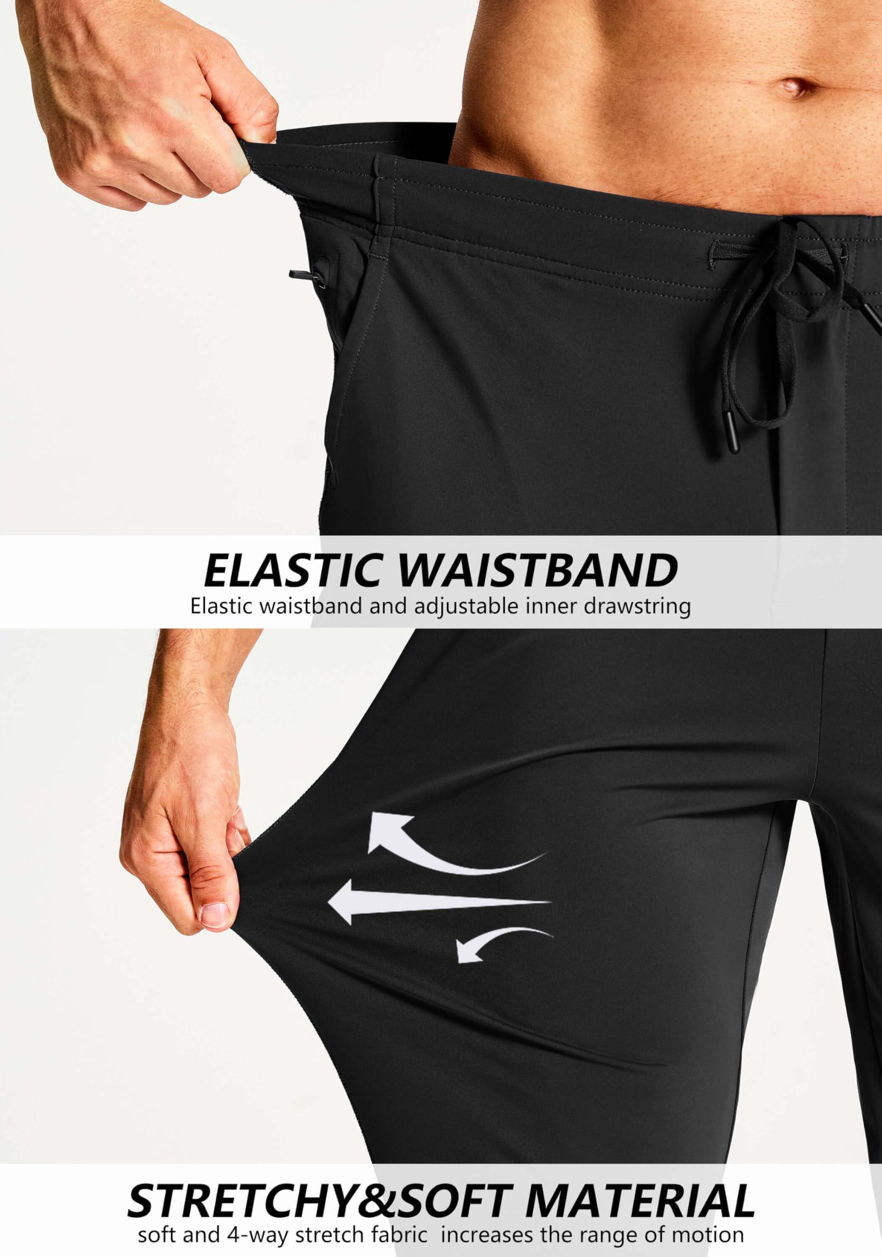 YOVVI YOVVI Men's Athletic Joggers Stretch Sweatpants with Zipper Pockets Lightweight Running Workout Gym Track Golf Jogging Training Sweat Pants for Men(Black,S)