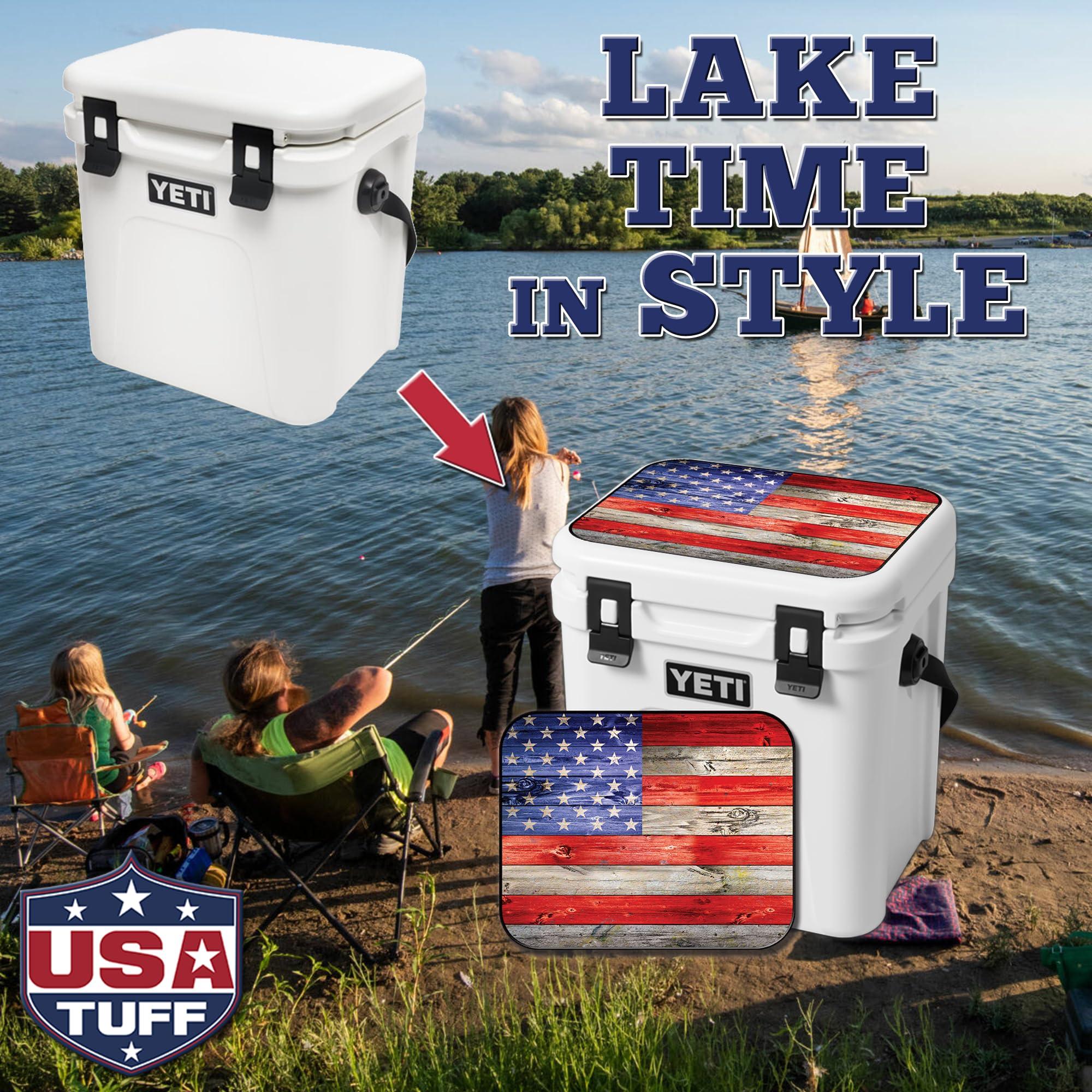 USATuff USATuff Vinyl Cooler Lid Kit Compatible with YETI 24 qt Roadie | Easy Peel & Stick Application Cooler Skin Decal Wrap | Durable Pre-Cut Pieces | Made for Outdoor Use - USA Flag Color