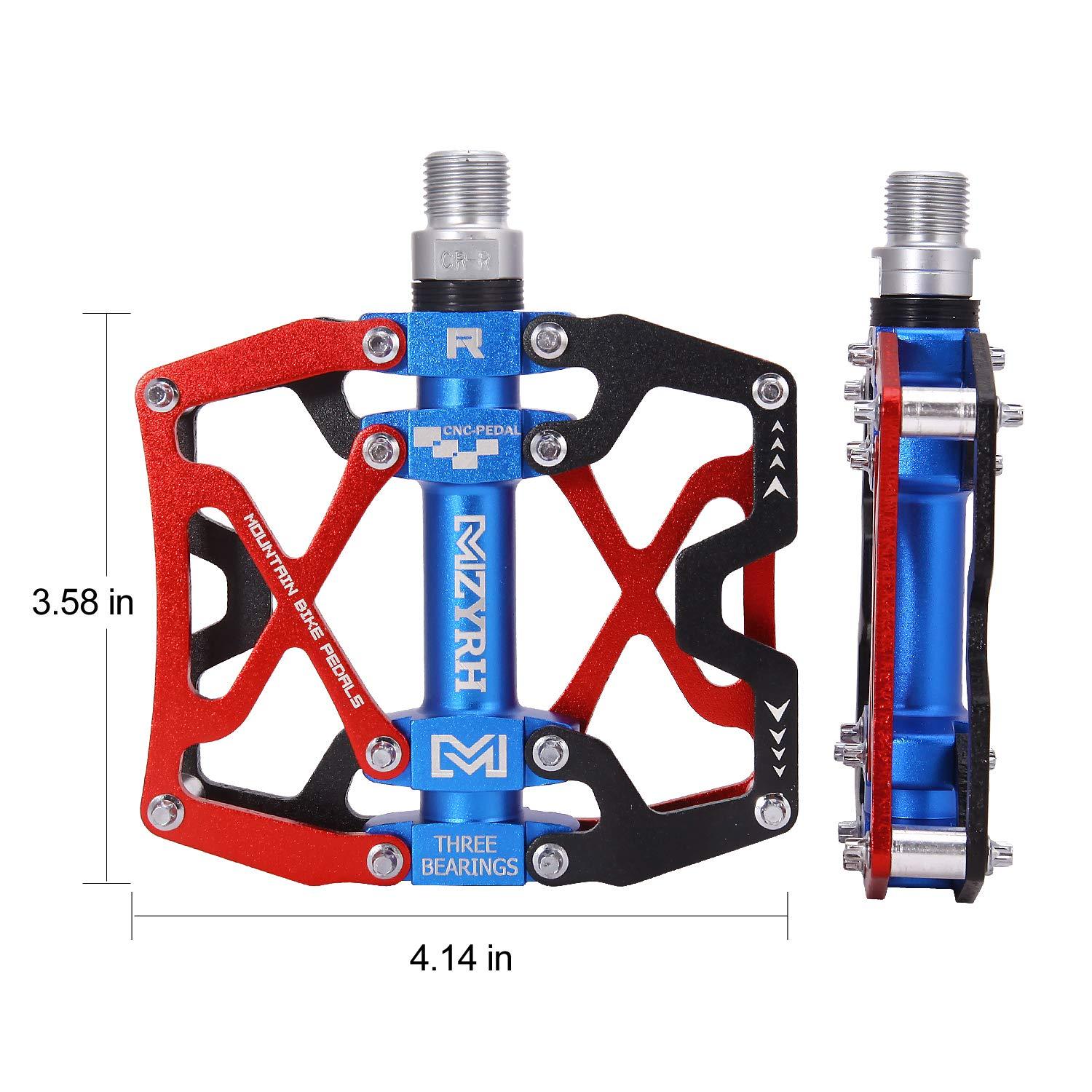 MZYRH MZYRH Mountain Bike Pedals, Ultra Strong Colorful CNC Machined 9/16" Cycling Sealed 3 Bearing Pedals(Red Blue Black 3 Bearings)