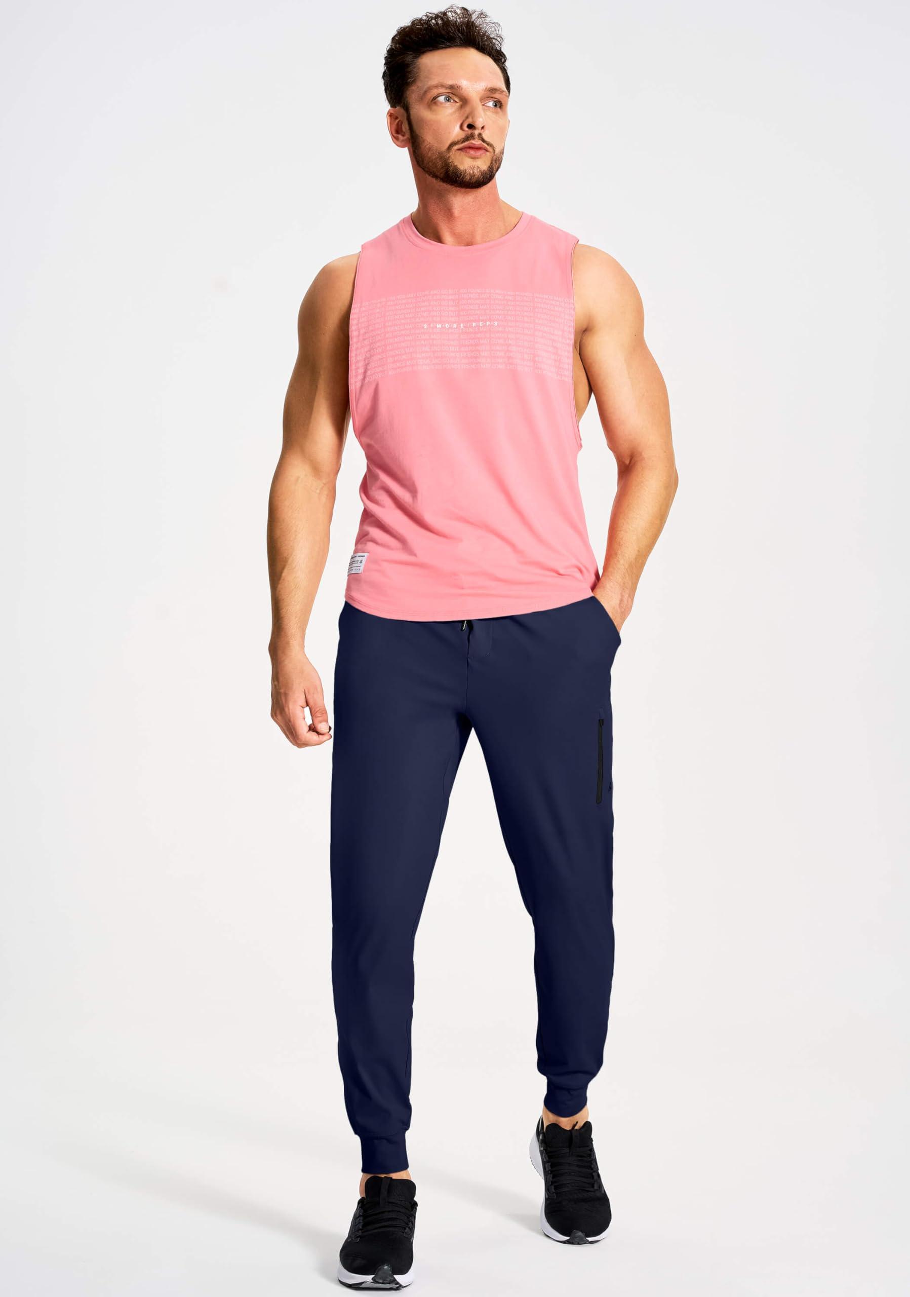 YOVVI YOVVI Men's Athletic Joggers Stretch Sweatpants with Zipper Pockets Lightweight Running Workout Gym Track Golf Jogging Training Sweat Pants for Men(Dark Blue,3XL)