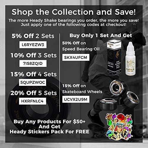 Heady Shake Heady Shake Pro Skateboard Bearings - Fastest Premium 608rs Titanium - Longboard, Skate Board, Kick Scooter, Inline and Roller Skates, 8-Pack