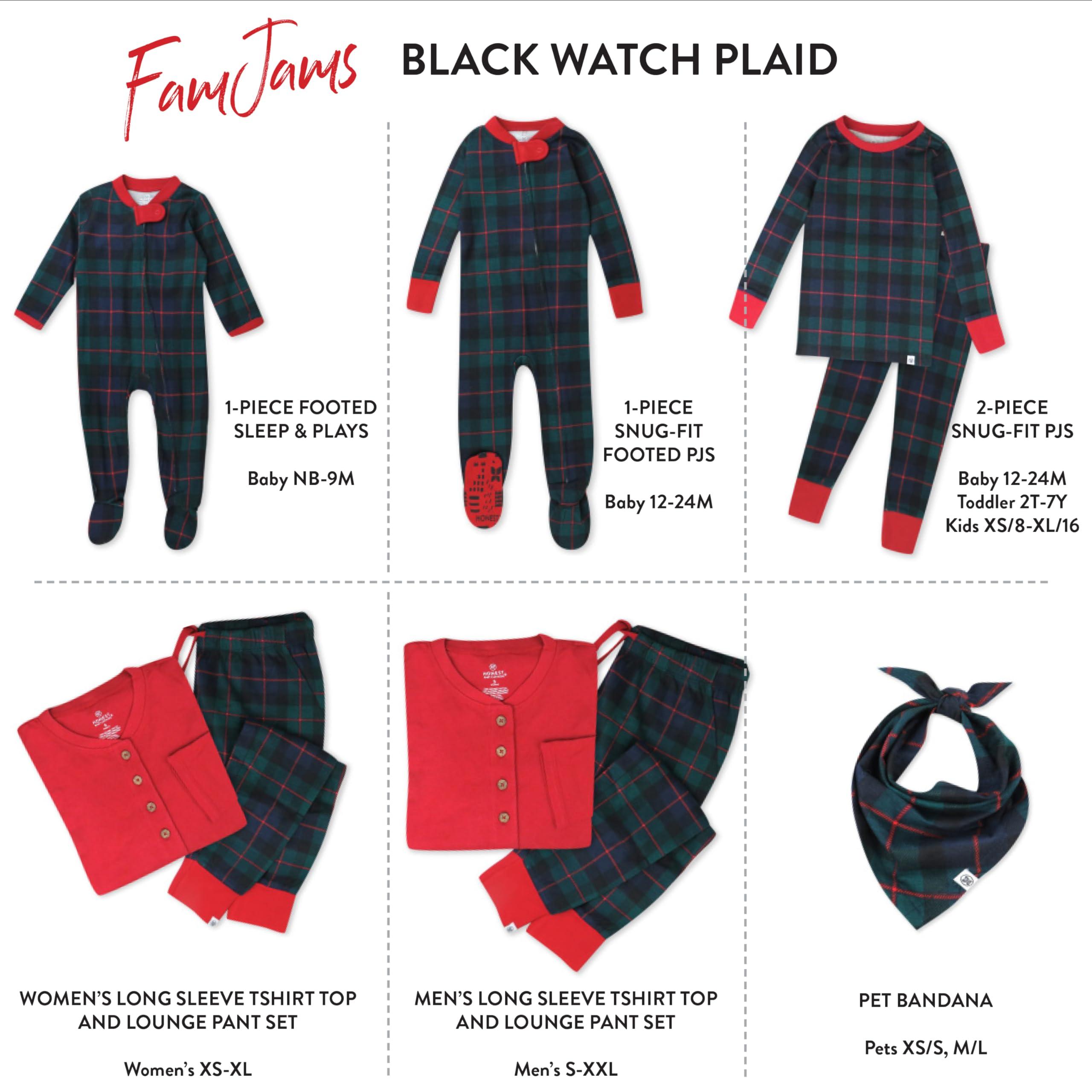 HonestBaby HonestBaby 1-Piece Family Matching Holiday Pajamas Organic Cotton for Men, Women, Kids, Toddlers, Baby Boys, Girls, Unisex Pets, Black Watch, 18 Months