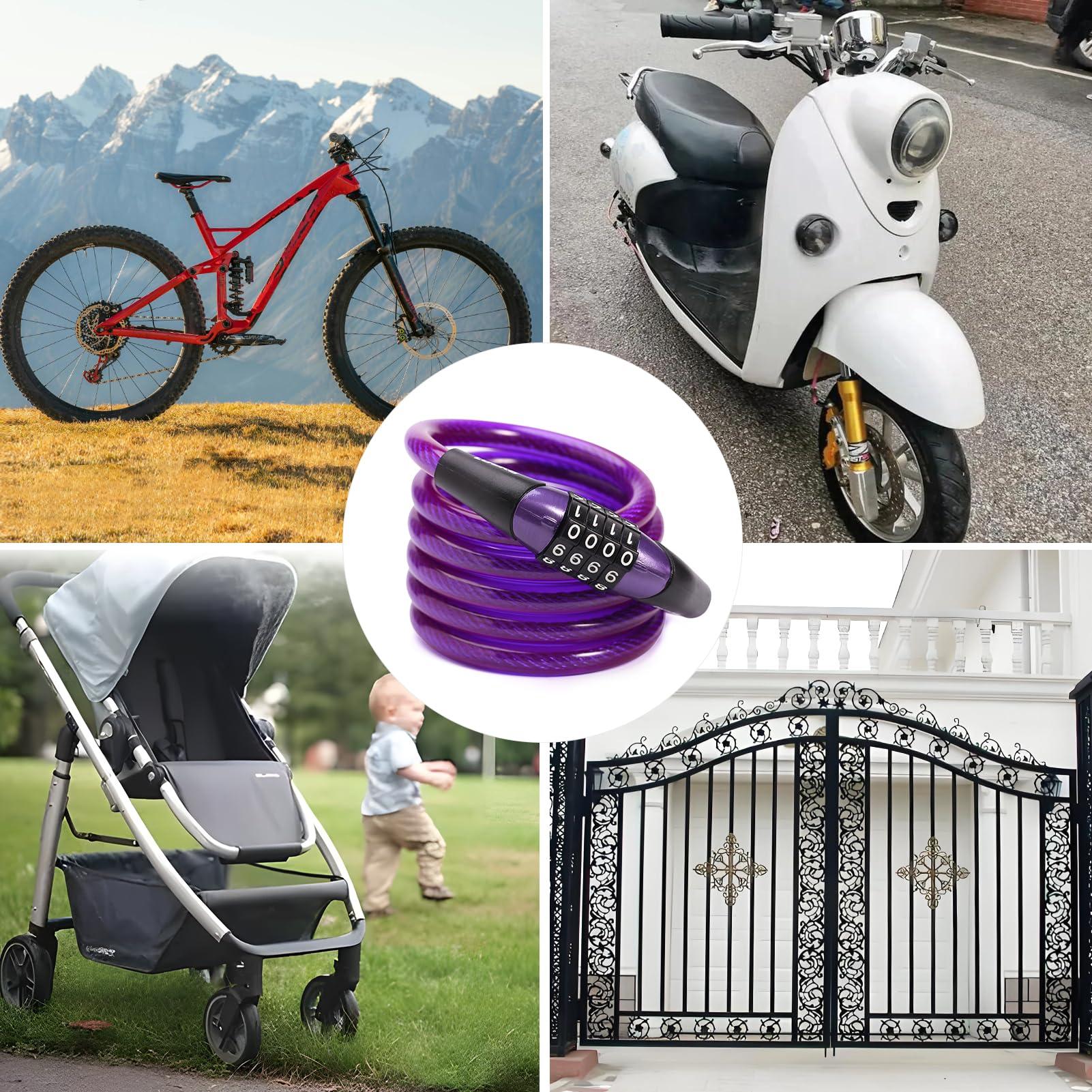 MEETLOCKS MEETLOCKS Combination Bike Cable Lock, Lightweight Mini Bike Lock for Kids Bike,Cable Size 1/3\" x 4\', Purple Security Resettable Cable Lock