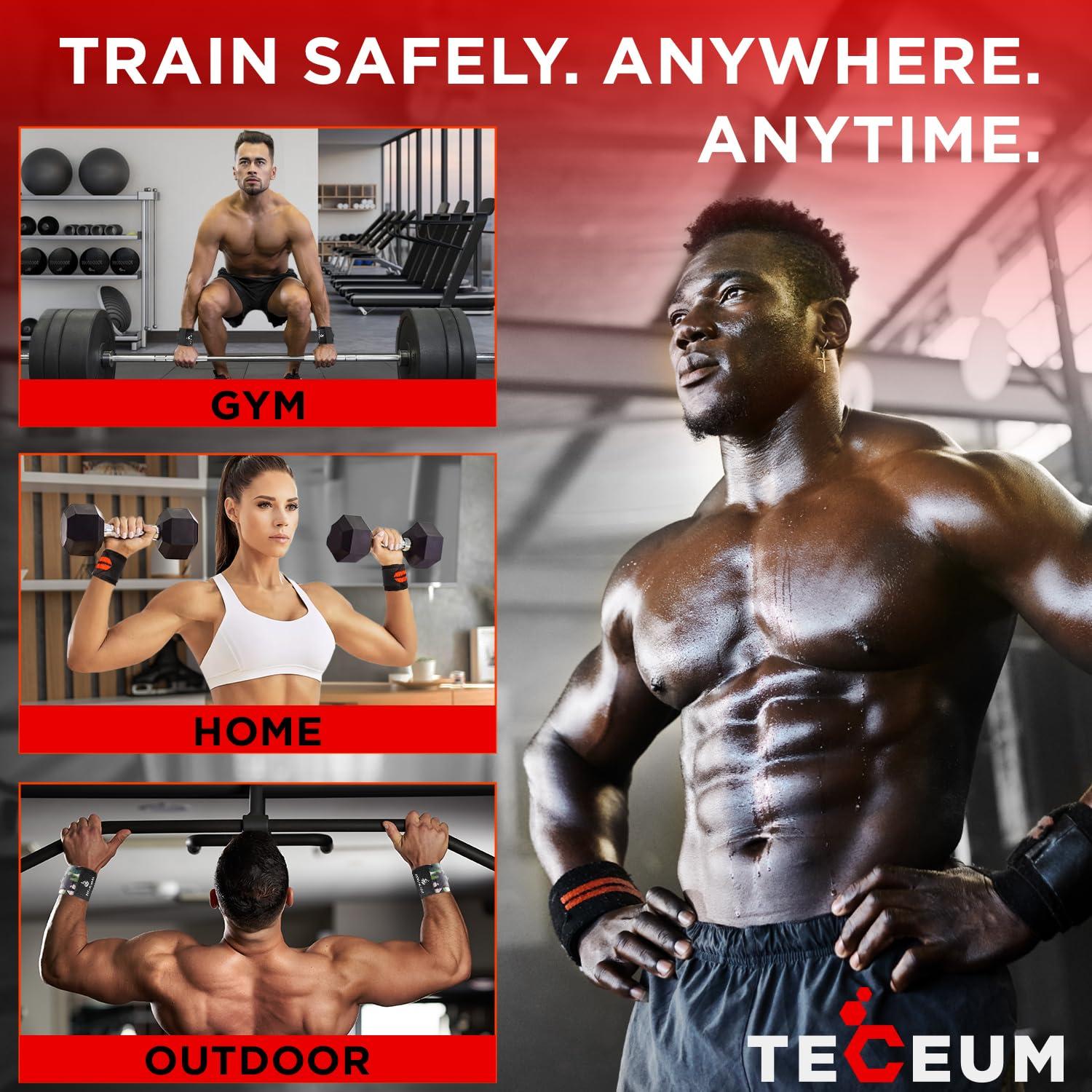 TECEUM TECEUM Weightlifting Wrist Wraps with Thumb Loop Black Arms on Fire 12 inch Heavy-Duty Workout Wrist Support & Protection Ideal for Powerlifting, Strength Training, Bodybuilding