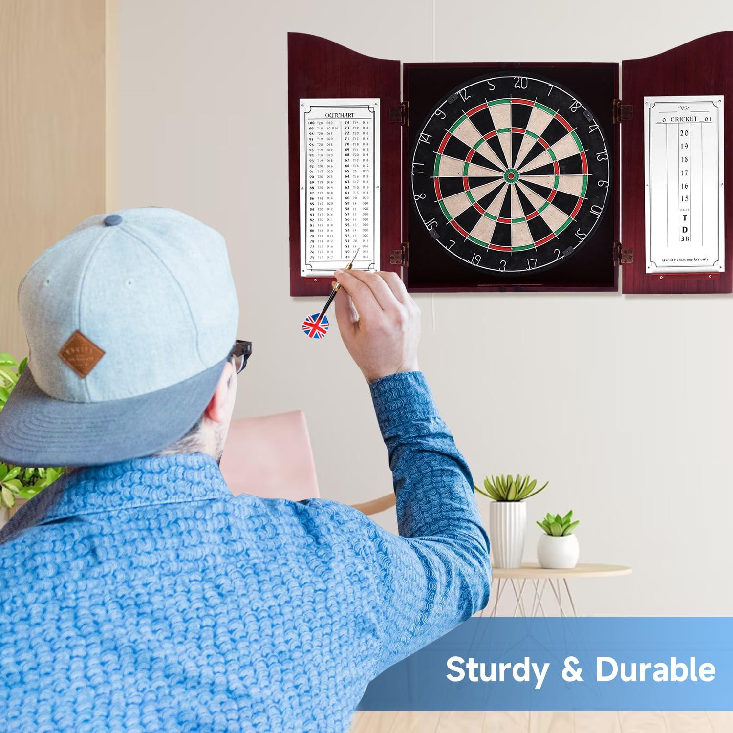 GSE Games & Sports Expert GSE Games & Sports Expert Professional Solid Wood Classic Dartboard Cabinet with Sisal/Bristle Dartboard, Scoreboard, and 6 Steel Tip Darts, Easy Assembly Complete with All Accessories (Deluxe Cherry)