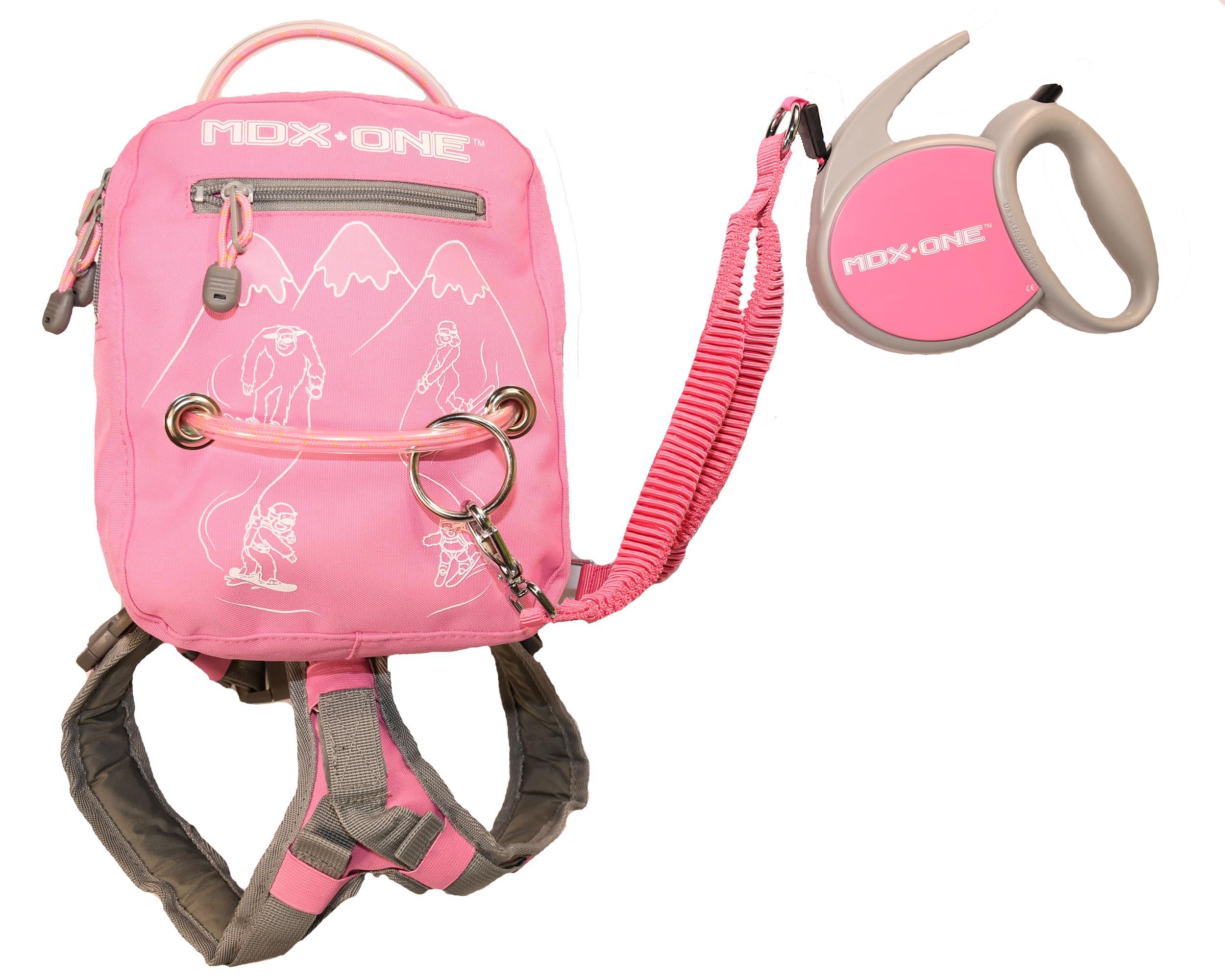 MDXONE MDXONE Kids Snowboard Ski harness Trainer with retractable leash and Absorb bungees (PINK)