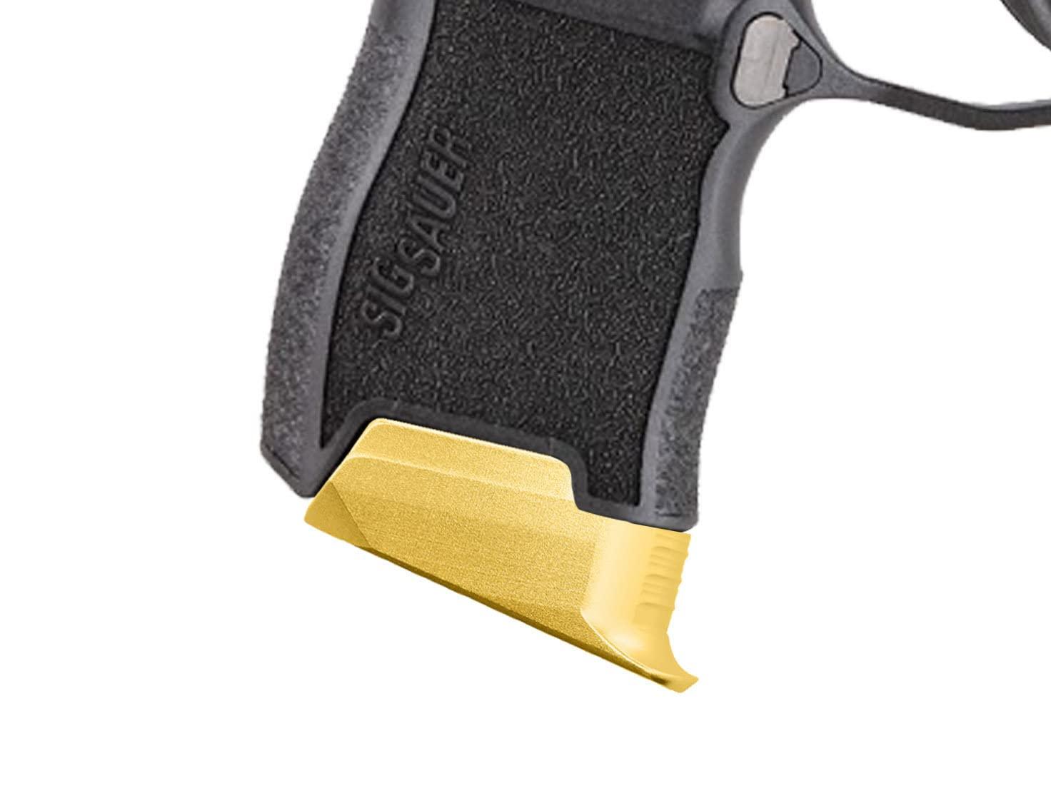 NDZ Performance NDZ Performance Magazine Base Plate Finger Extension for Sig P365 & P365 SAS 9MM Laser Engraved Anodized Aluminum in Gold, Made in The USA - Skull and Crossbones Jolly Roger