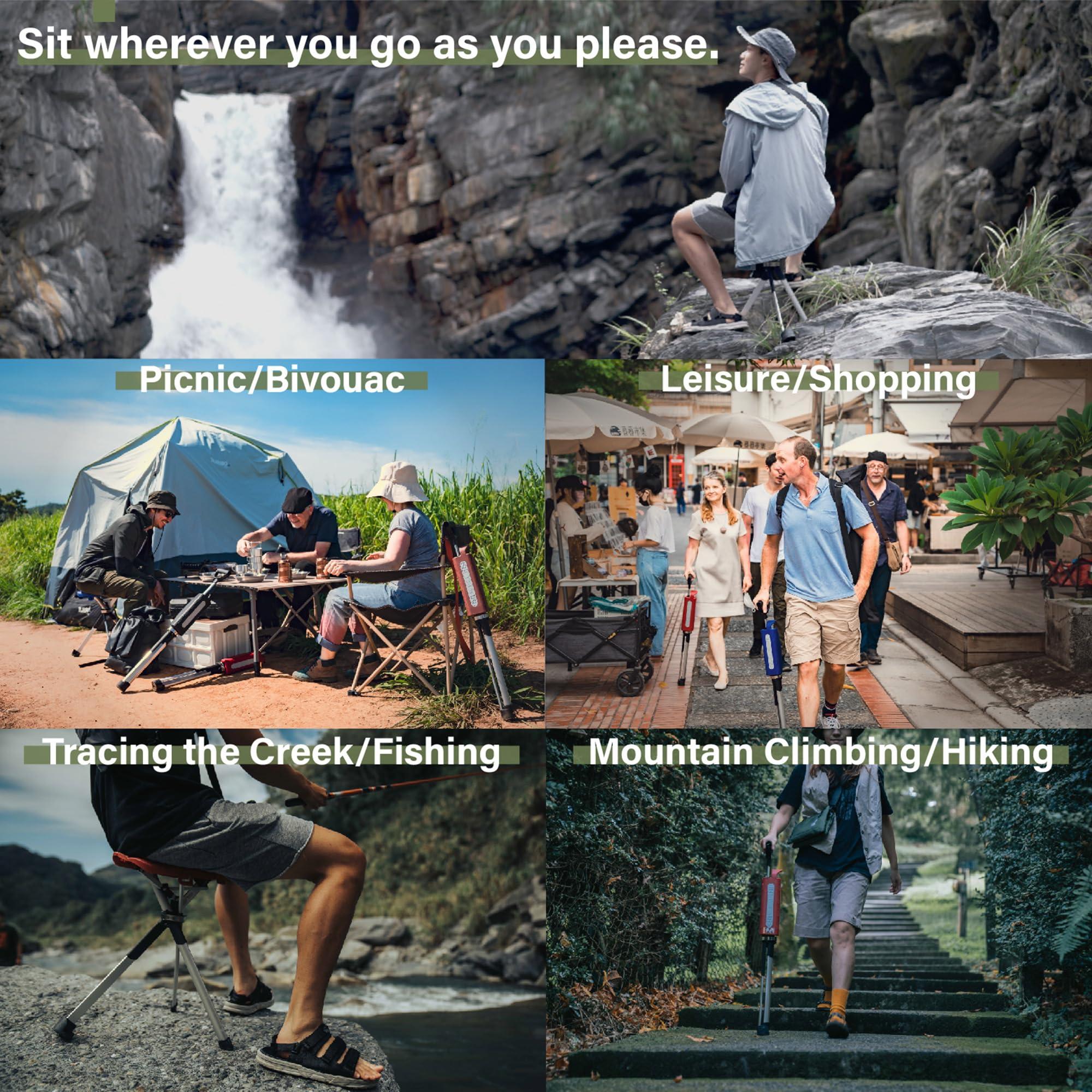 STEP2GOLD STEP2GOLD Ta-Da Chair Series 2- Portable Walking Stick, Cane with Seat, Foldable Chair, Hiking Stick, for Camping, Hiking, Lightweight Aluminum, Easy Carry, Anti-Slip (32.2"/Blue)