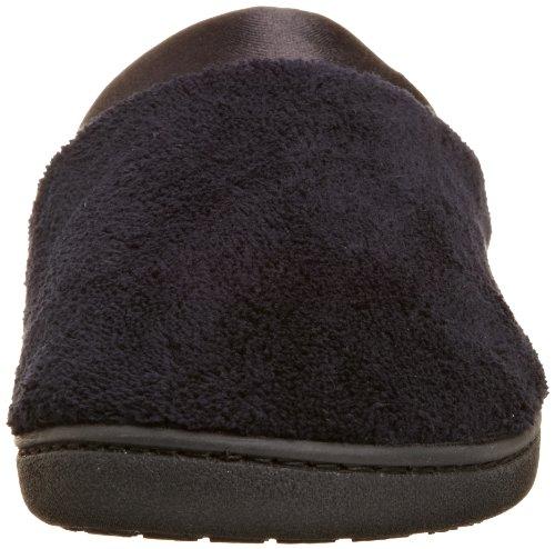 isotoner isotoner Women's Signature Microterry PillowStep Satin Cuff Clog Slippers, Black, 5.5-6 B(M) US