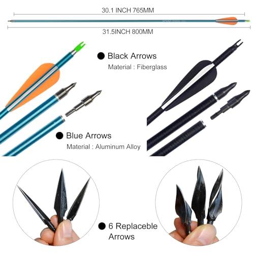 D&Q D&Q Bow and Arrow for Adults Takedown Recurve Bows Hunting Bow Archery Set Adult Longbows Kit 56\" 30-50lb Right Hand Bow Aluminum Alloy Riser for Beginner and Professional Hunting ShootingBlack,45lb