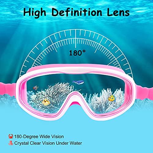 COOLOO COOLOO Kids Swim Goggles for Age 3-15, 2 Pack Kids Goggles for Swimming with Nose Cover, No Leaking, Anti-Fog, Waterproof, Blue+Green