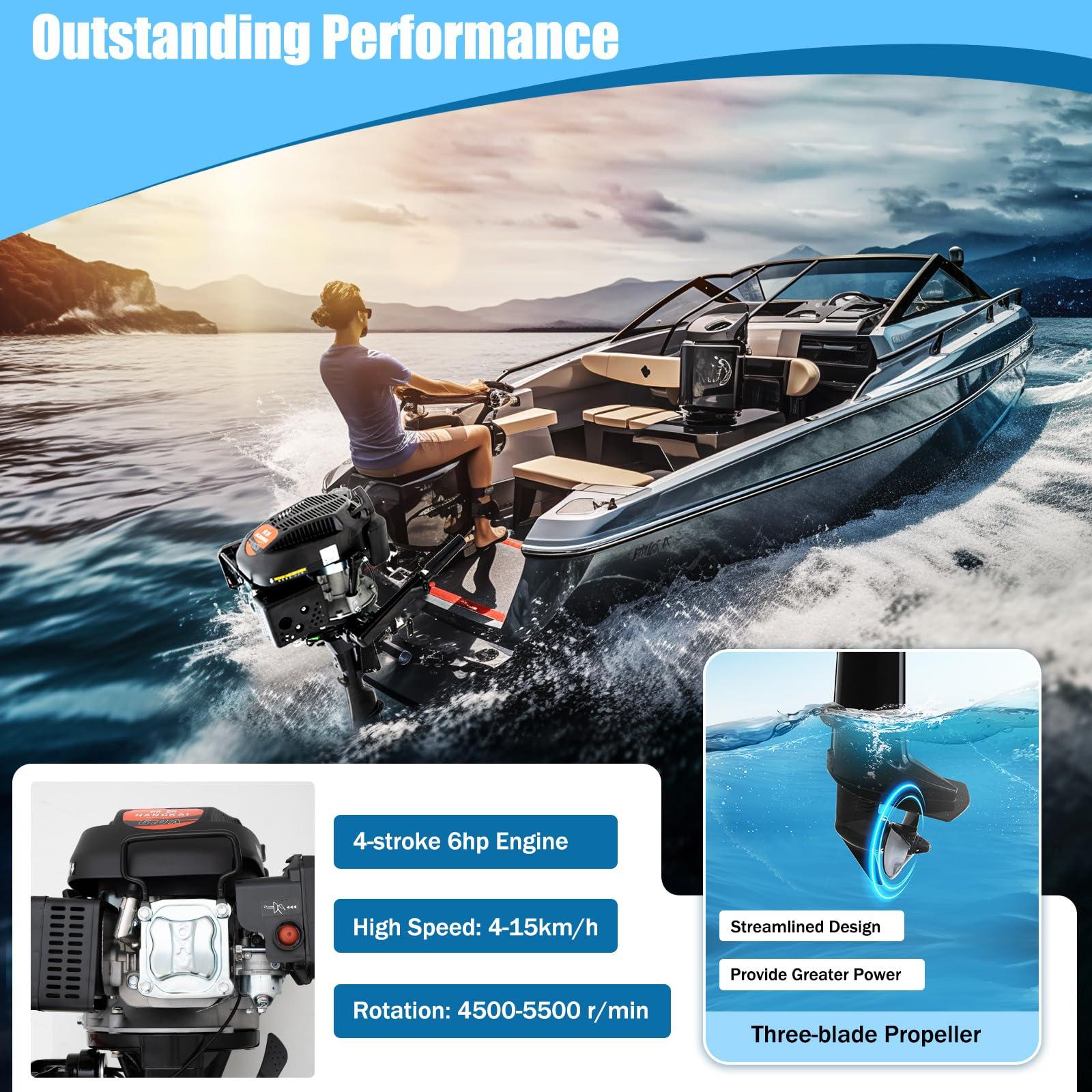 Gosangom 4 Stroke 6HP Heavy Duty Outboard Engine Marine Engine, Fishing Boat Engine with Air Cooling System.