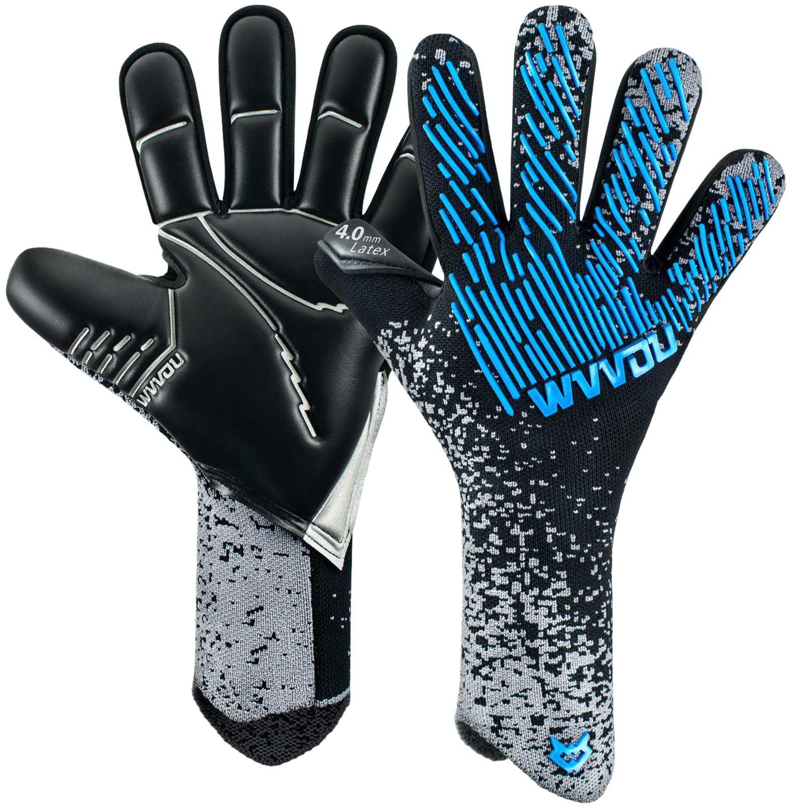 WVVOU WVVOU Soccer Goalie Gloves Youth Adults, High Performance Goalkeeper Gloves, Breathable Soccer Gloves, 4+3mm Super Grip for The Toughest Saves (BlackBlue, 10)