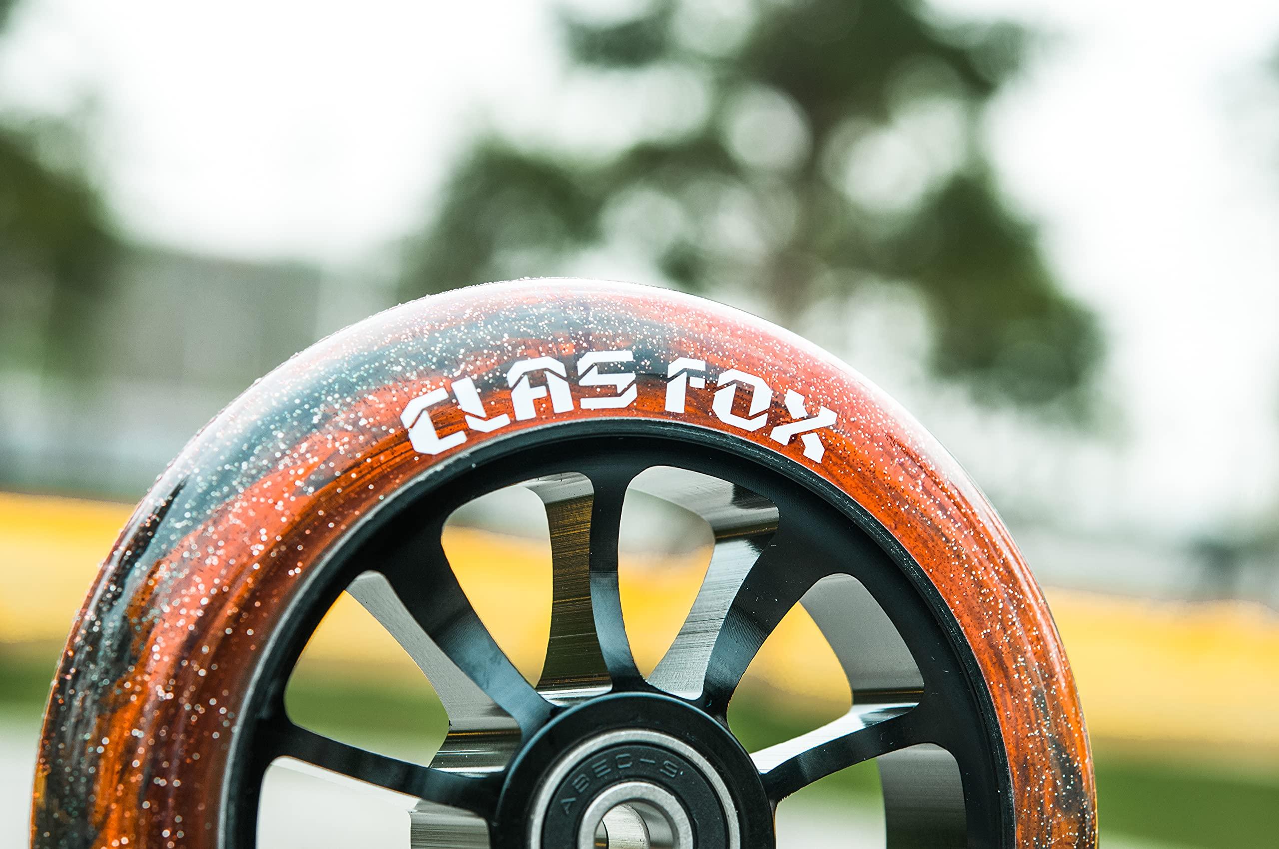 CLAS FOX CLAS FOX Pro Scooter Wheels 100mm Transparent Sparkle PU with ABEC-9 Bearings CNC Metal Core (2pcs) (Brown)