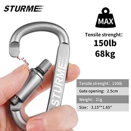 STURME STURME Carabiner Clip Aluminum D-Ring Locking Durable Strong and Light Large Carabiners Clip Set for Outdoor Camping Screw Gate Lock Hooks Spring Link Improved Design Pack (9 Pack)