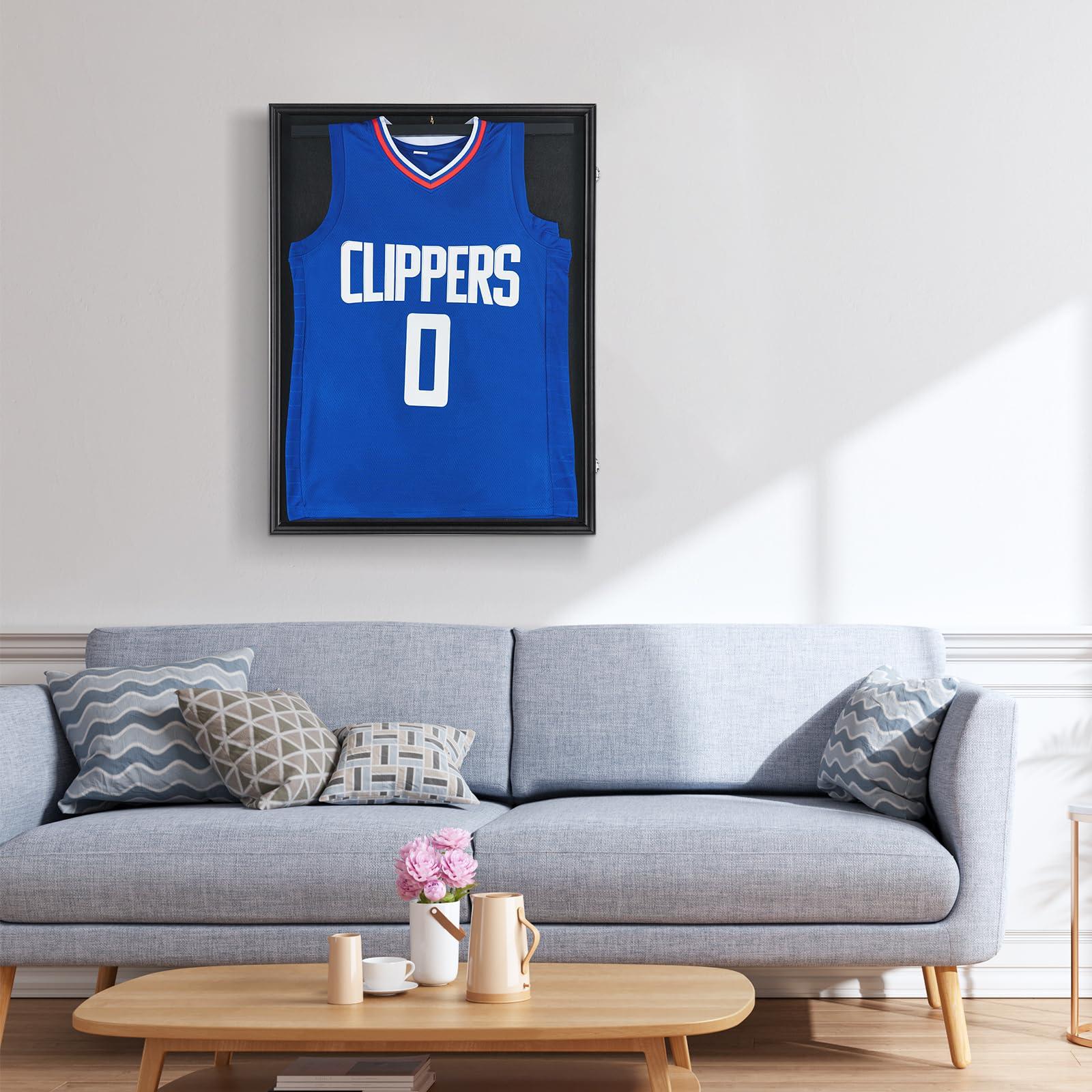 VEVOR VEVOR Jersey Display Frame Case, 24 x 32 x 1.5 in, Large Lockable Sport Jersey Shadow Box with 98% UV Protection PC Glass and Hangers, for Baseball Basketball Football Hockey Shirt and Uniform, Black