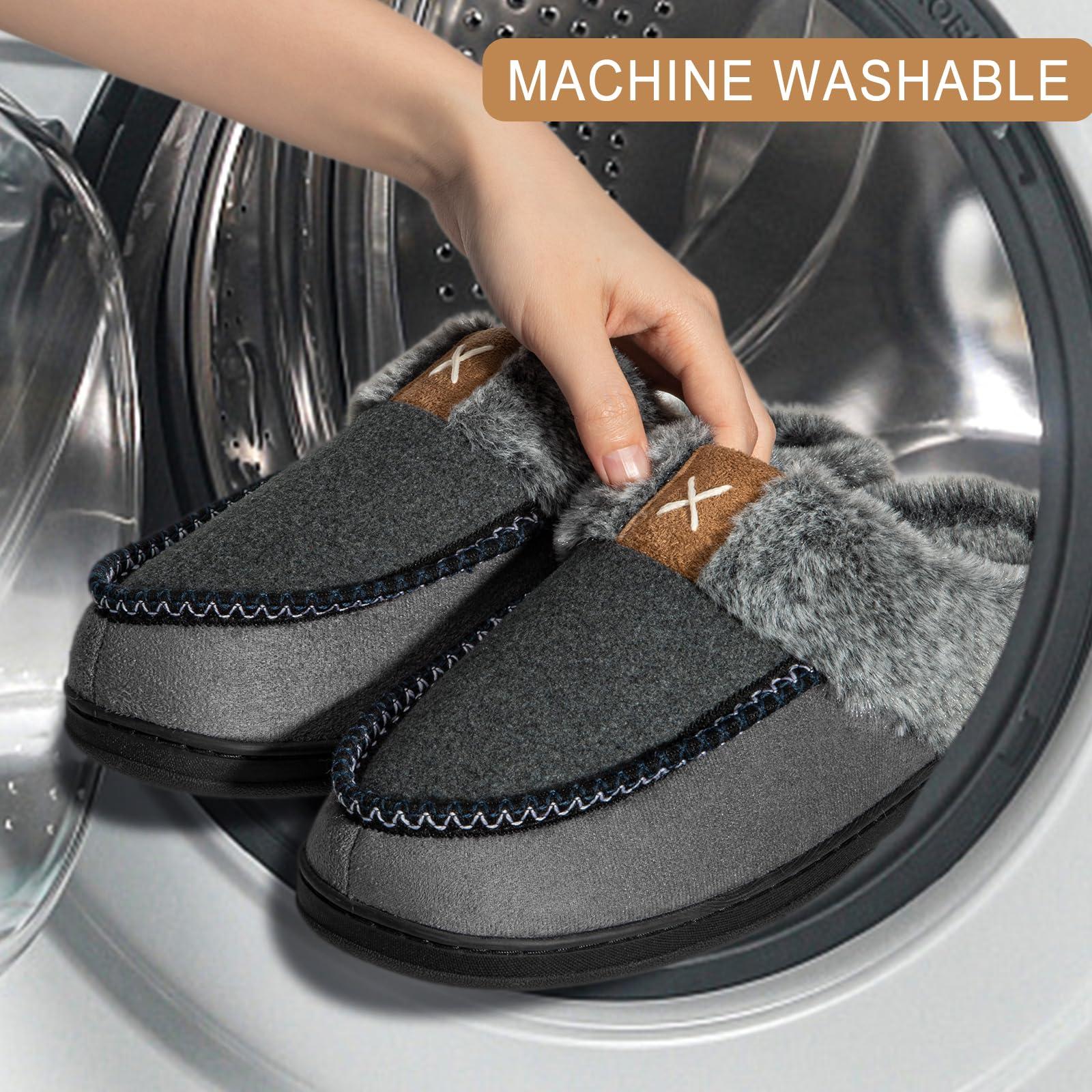 Homitem Homitem Mens Slippers Memory Foam Fuzzy Slippers for Men Wool-Like Plush Fleece Lined House Shoes Indoor Outdoor Anti-Skid Rubber Sole Home Bedroom(Size 7-8,Smokey Grey)